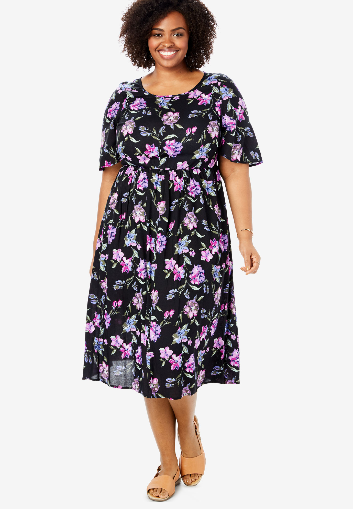 Flutter Sleeve Printed Midi Dress | Woman Within