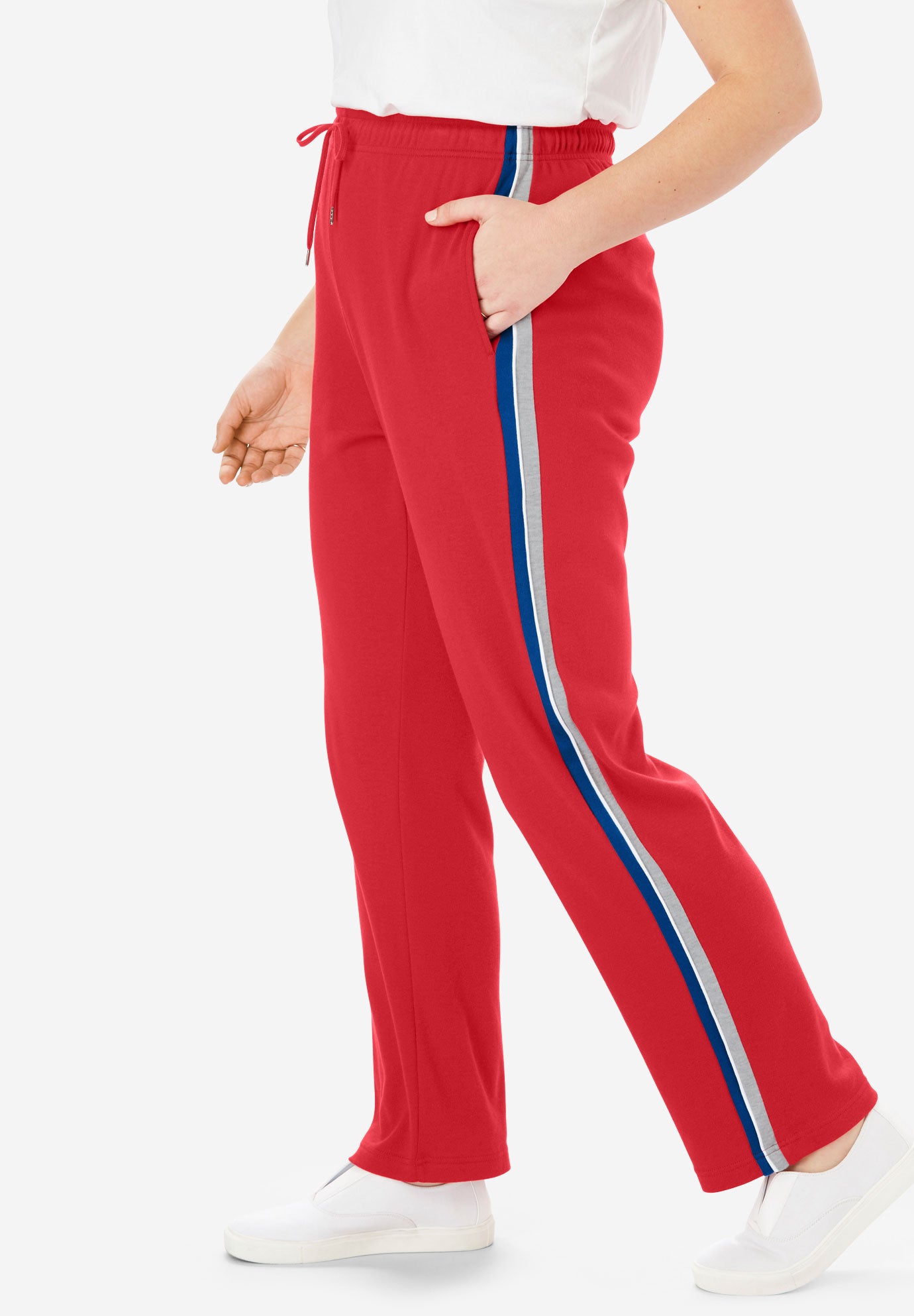 Sport Knit SideStripe Pant Plus Size Tall Woman Within