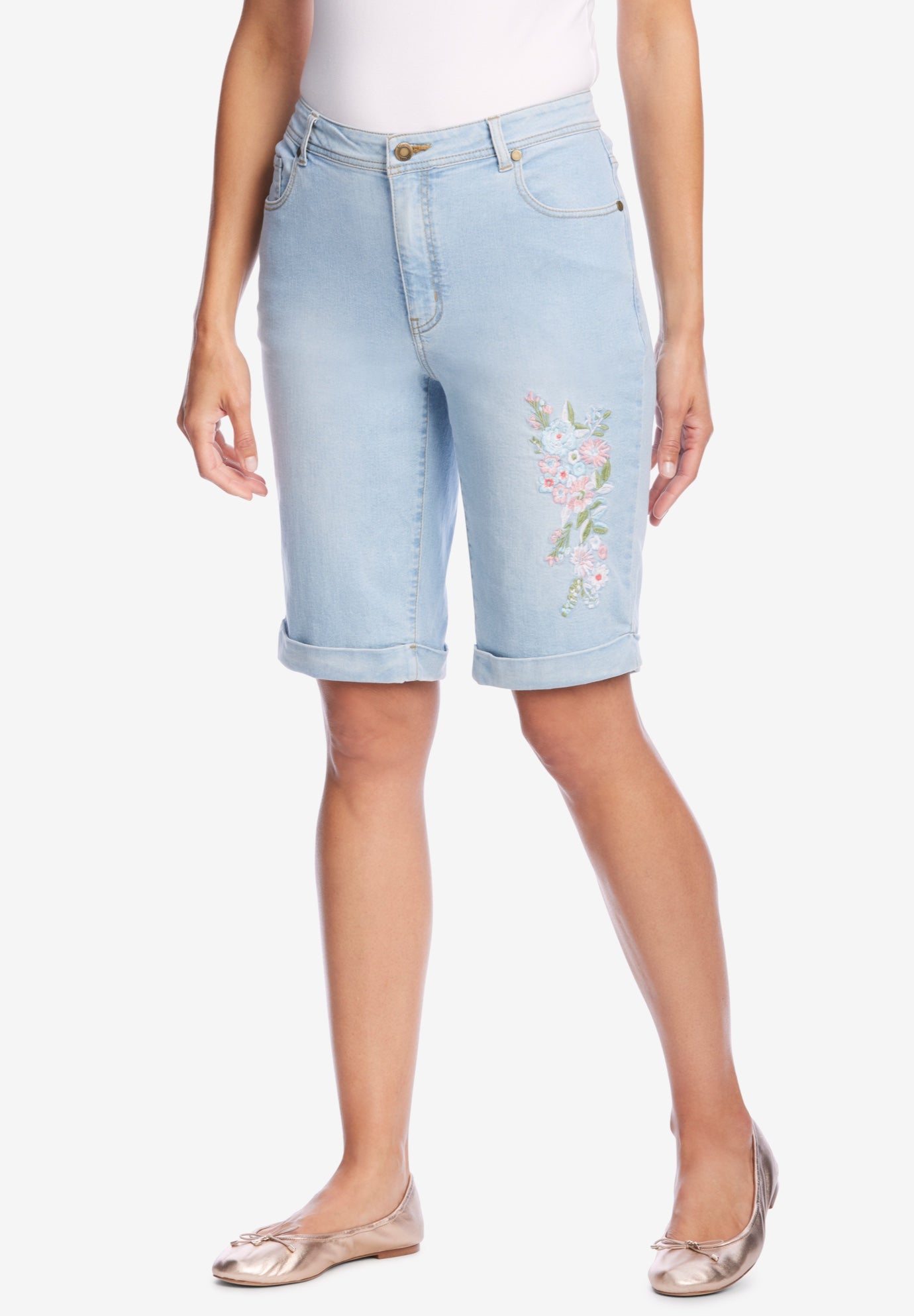 stretch denim bermuda shorts
