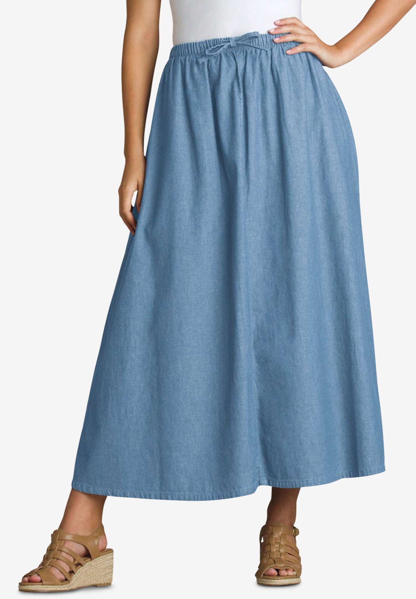 light blue denim drawstring skirt