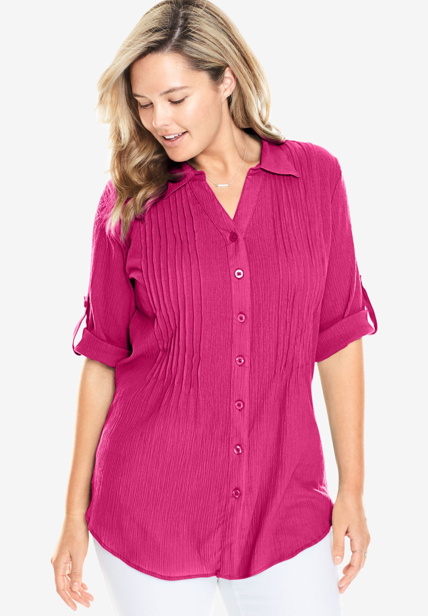 Cool gauze pintuck tunic Plus Size Tunics Woman Within