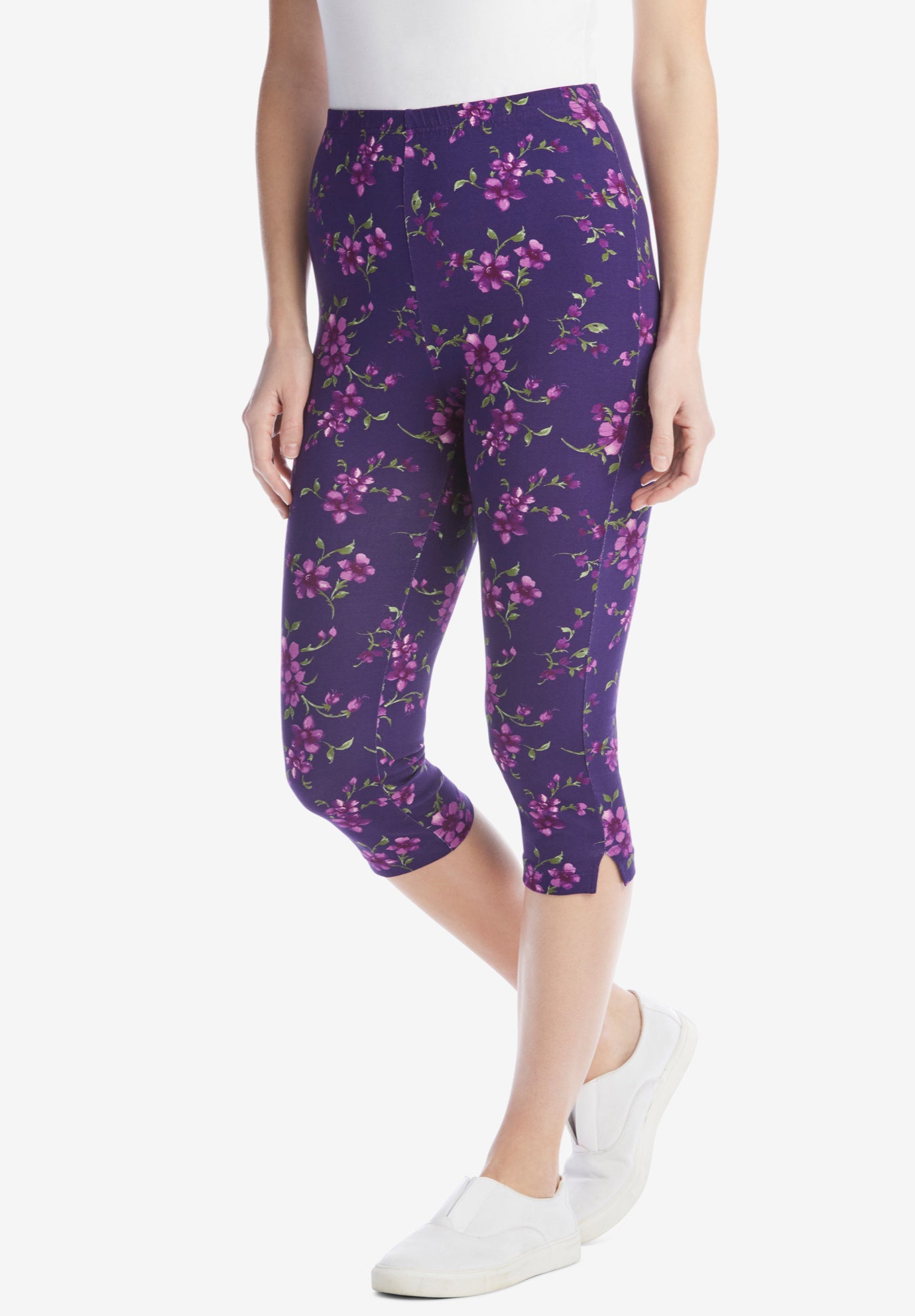 Stretch Cotton Printed Capri Legging | Woman Within