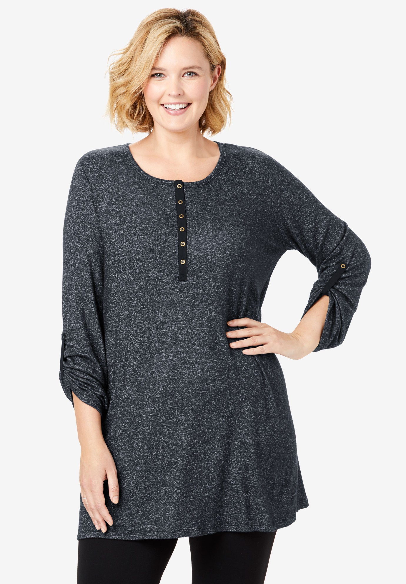 Cozy Henley Tunic Plus Size 30 Inches Long Woman Within