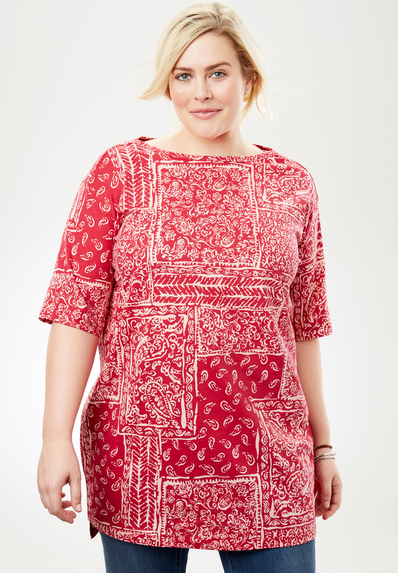 Perfect Printed Boatneck Tunic| Plus Size Tops | Woman Within