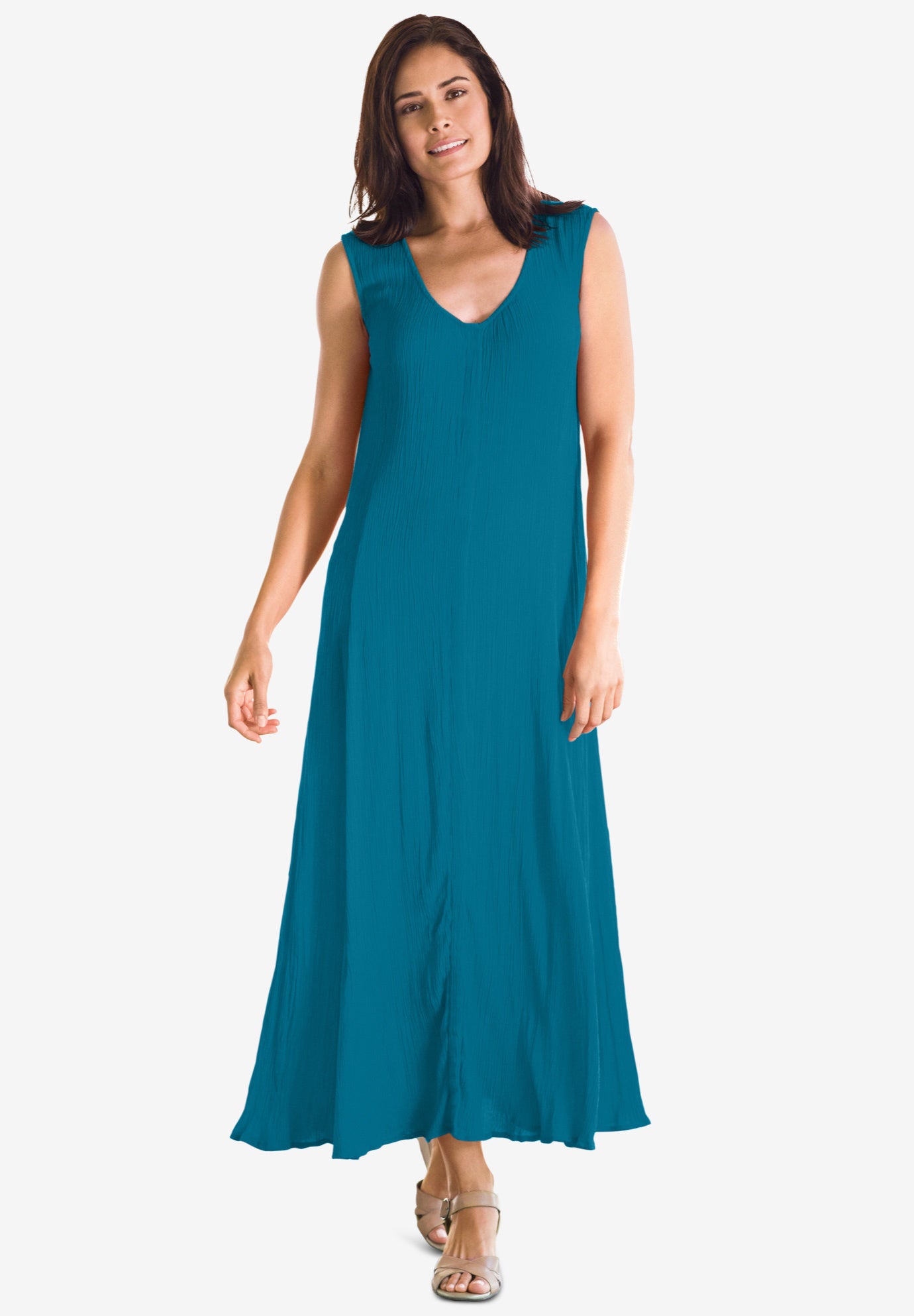 Sleeveless Crinkle A-Line Dress | Woman Within image.