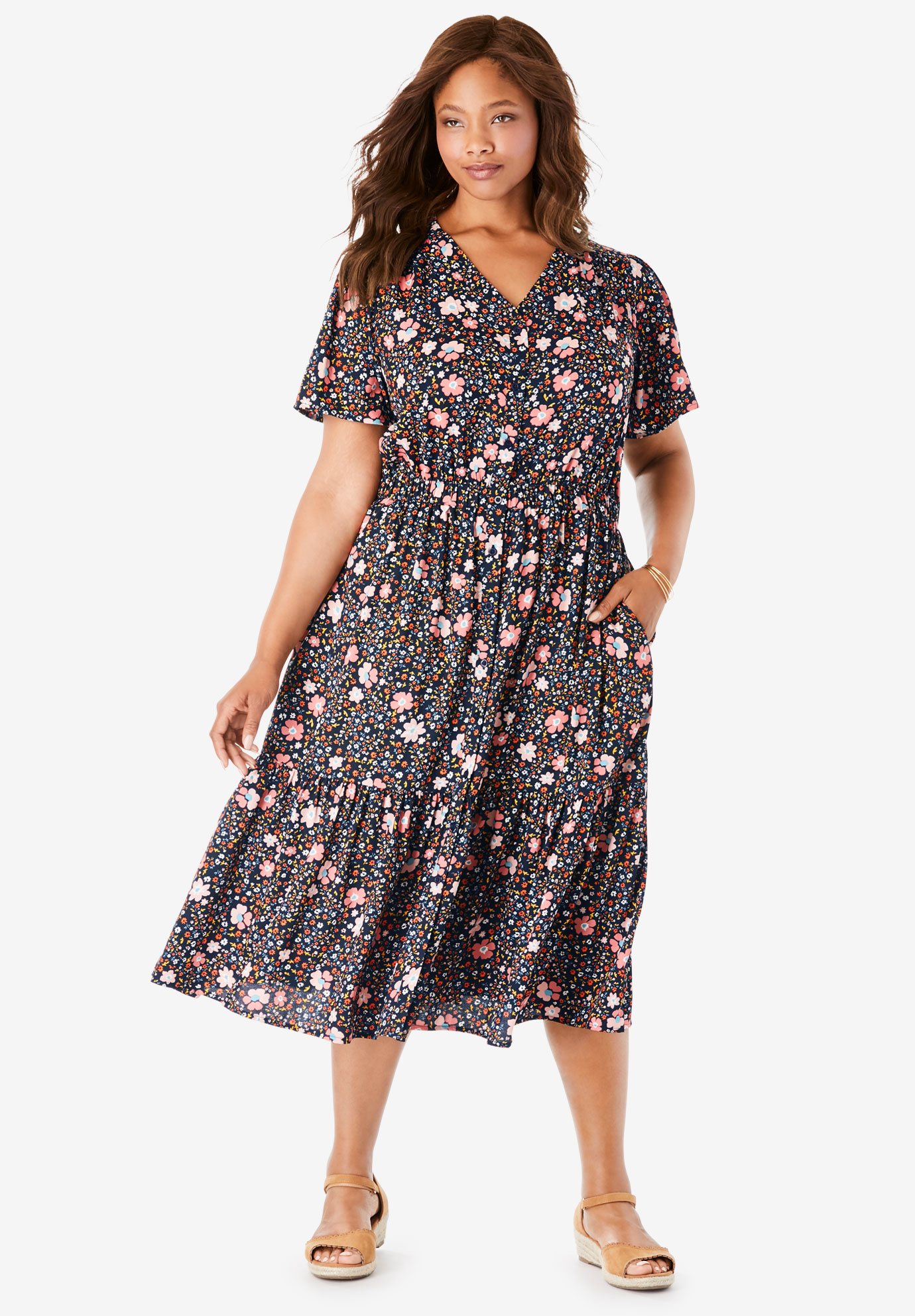 Flutter Sleeve Button Front Dress | Woman Within