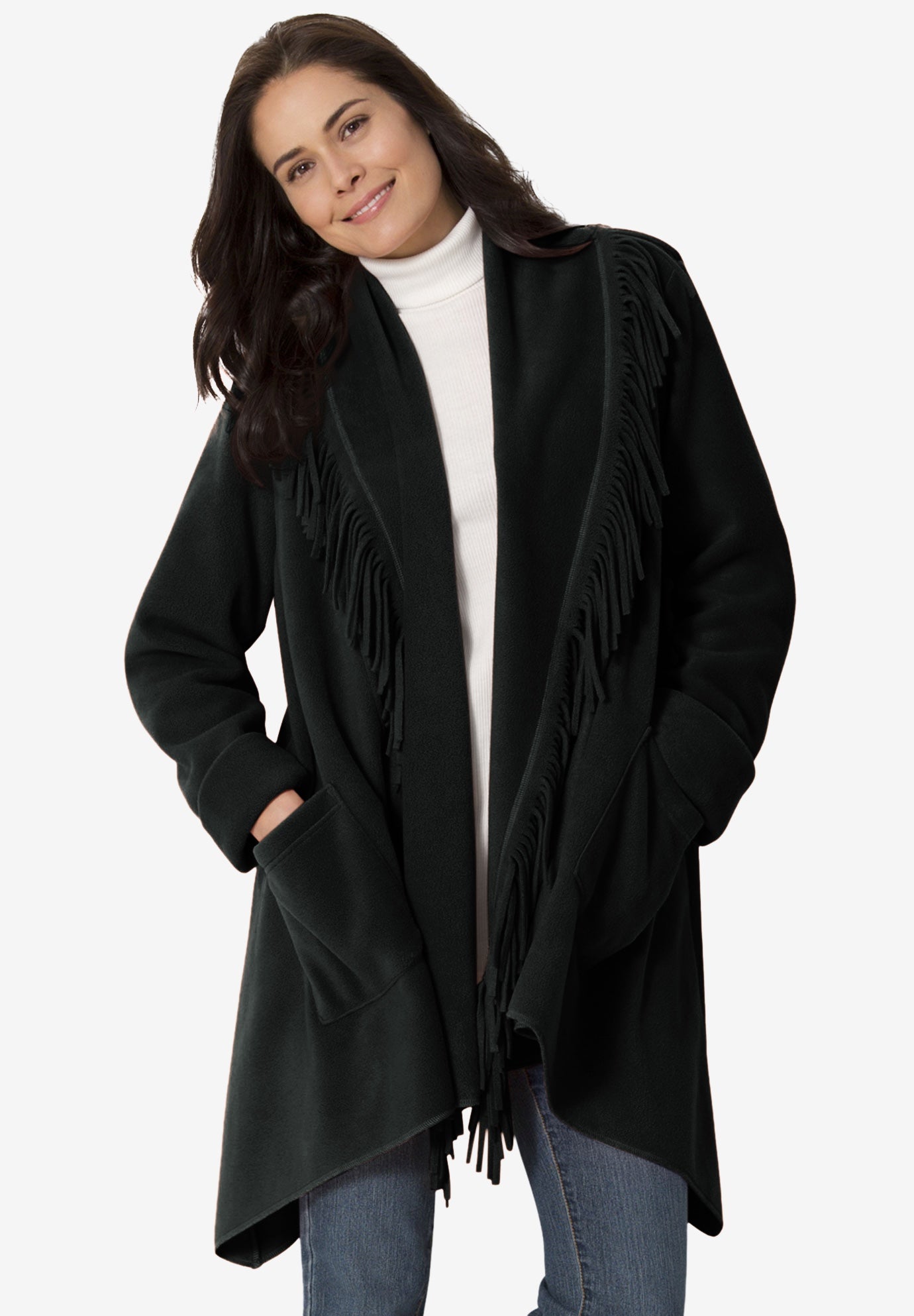 Slayr Women'S Fringe Trim Cape Shawl Collar Woolen Jacket