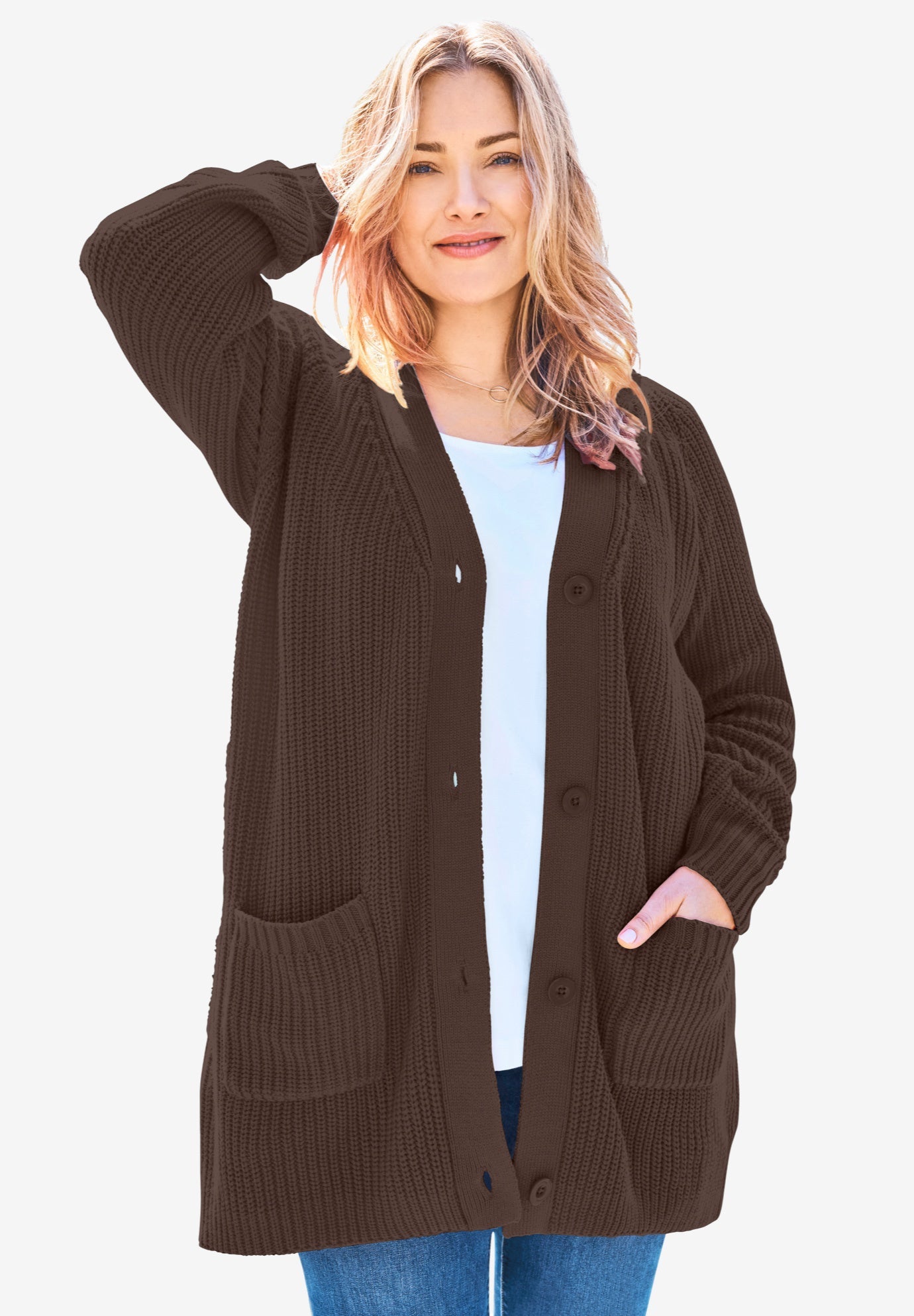 Woman within cardigan clearance