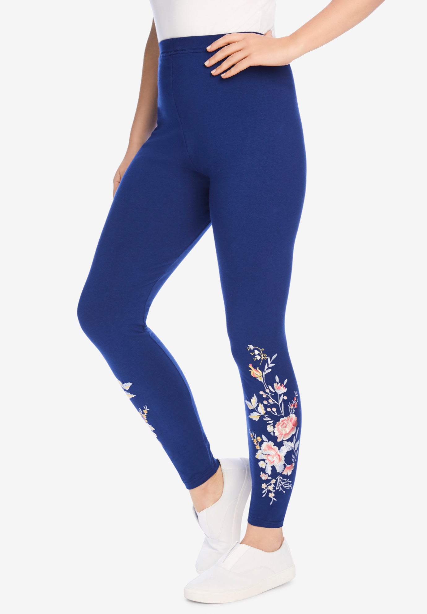 Stretch Cotton Embroidered Legging Plus Size Leggings Woman Within