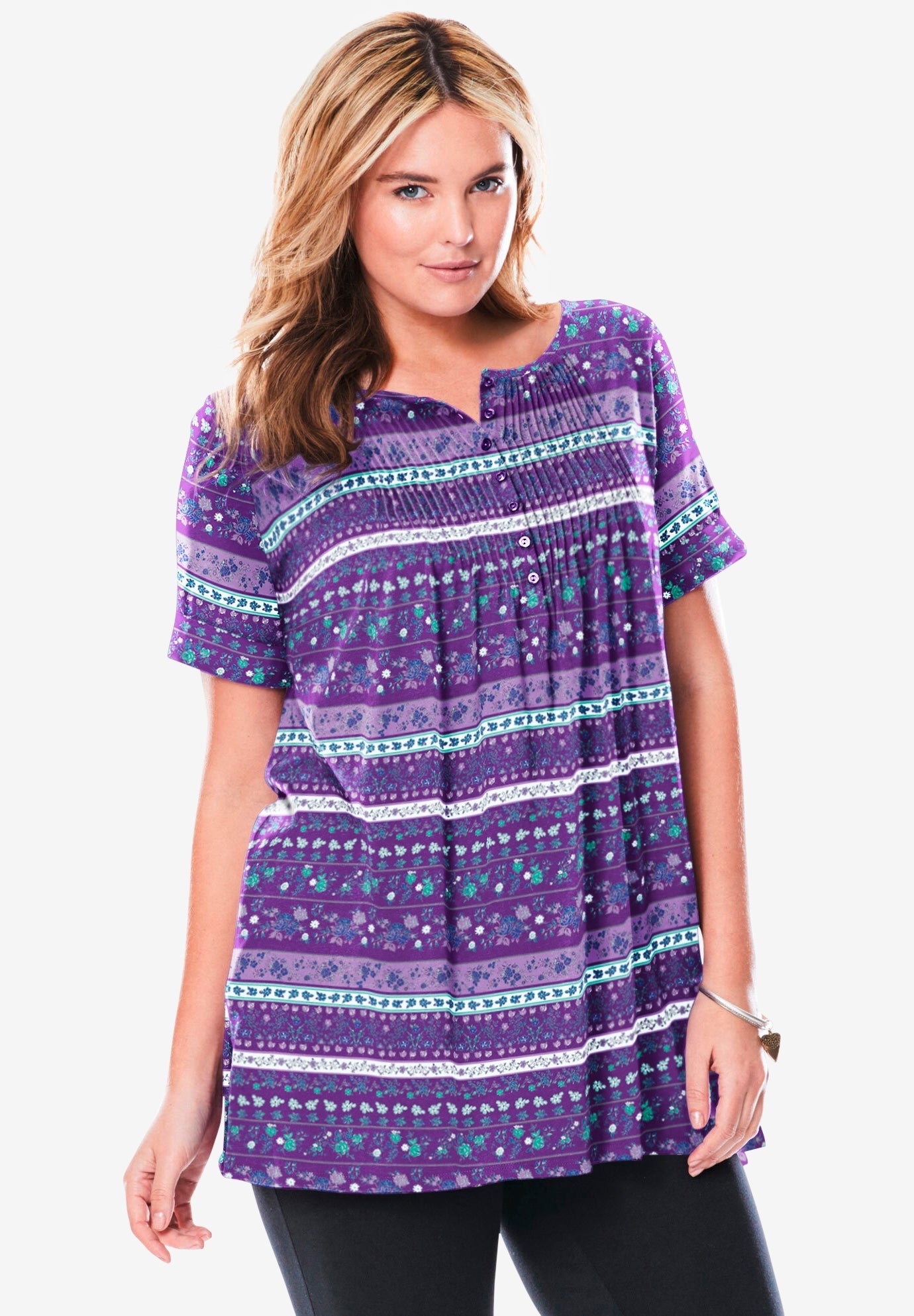 ShortSleeve Pintucked Henley Tunic Woman Within