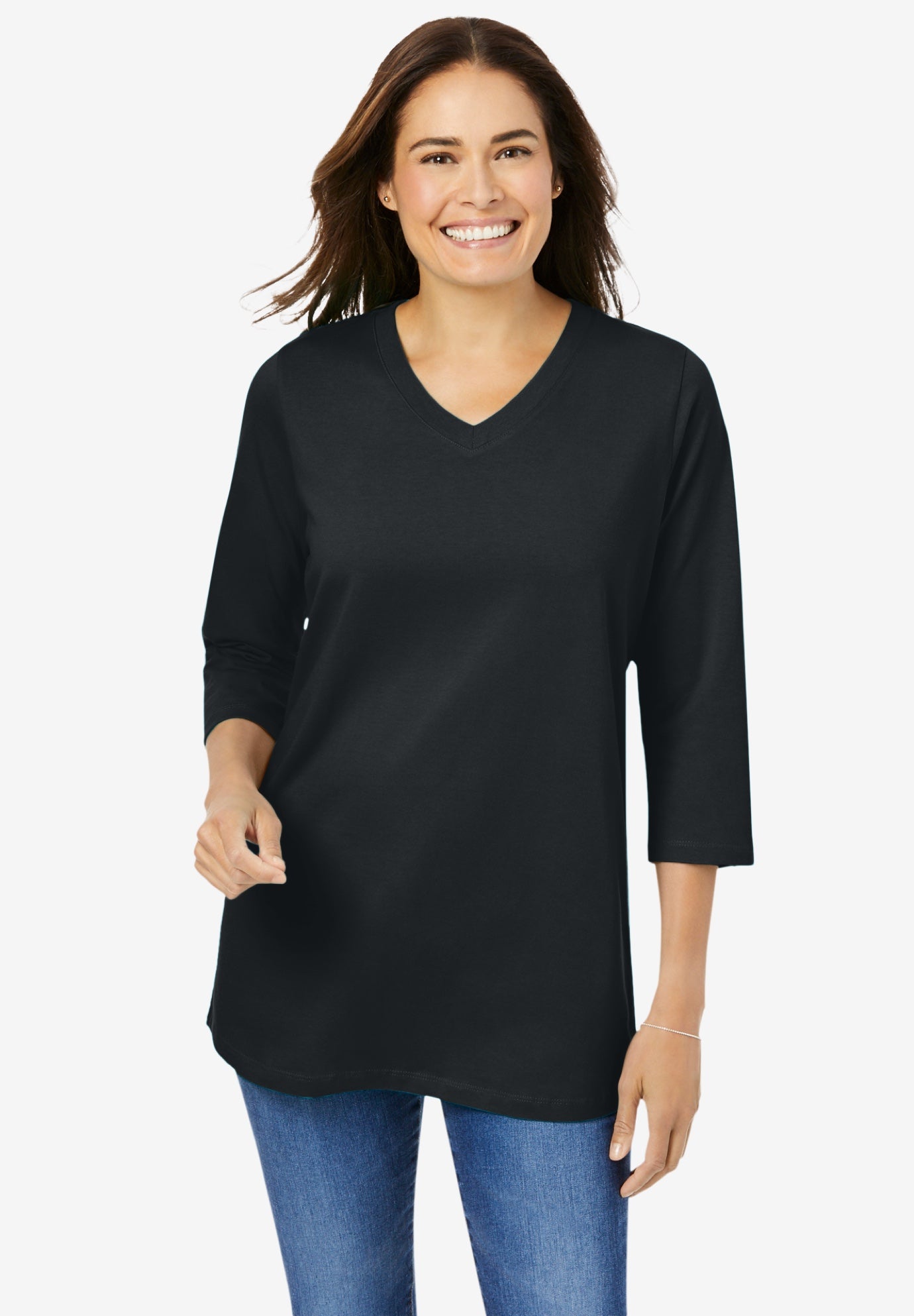 Perfect ThreeQuarter Sleeve VNeck Tee Woman Within