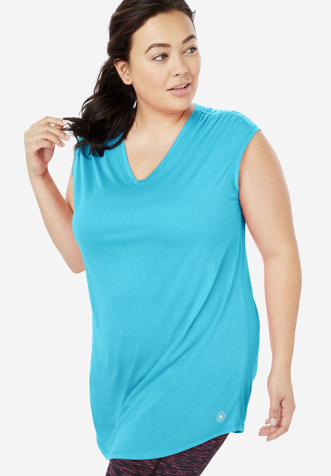 Ruched Sleeve V-Neck Tunic by FullBeauty SPORT®| Plus Size ...