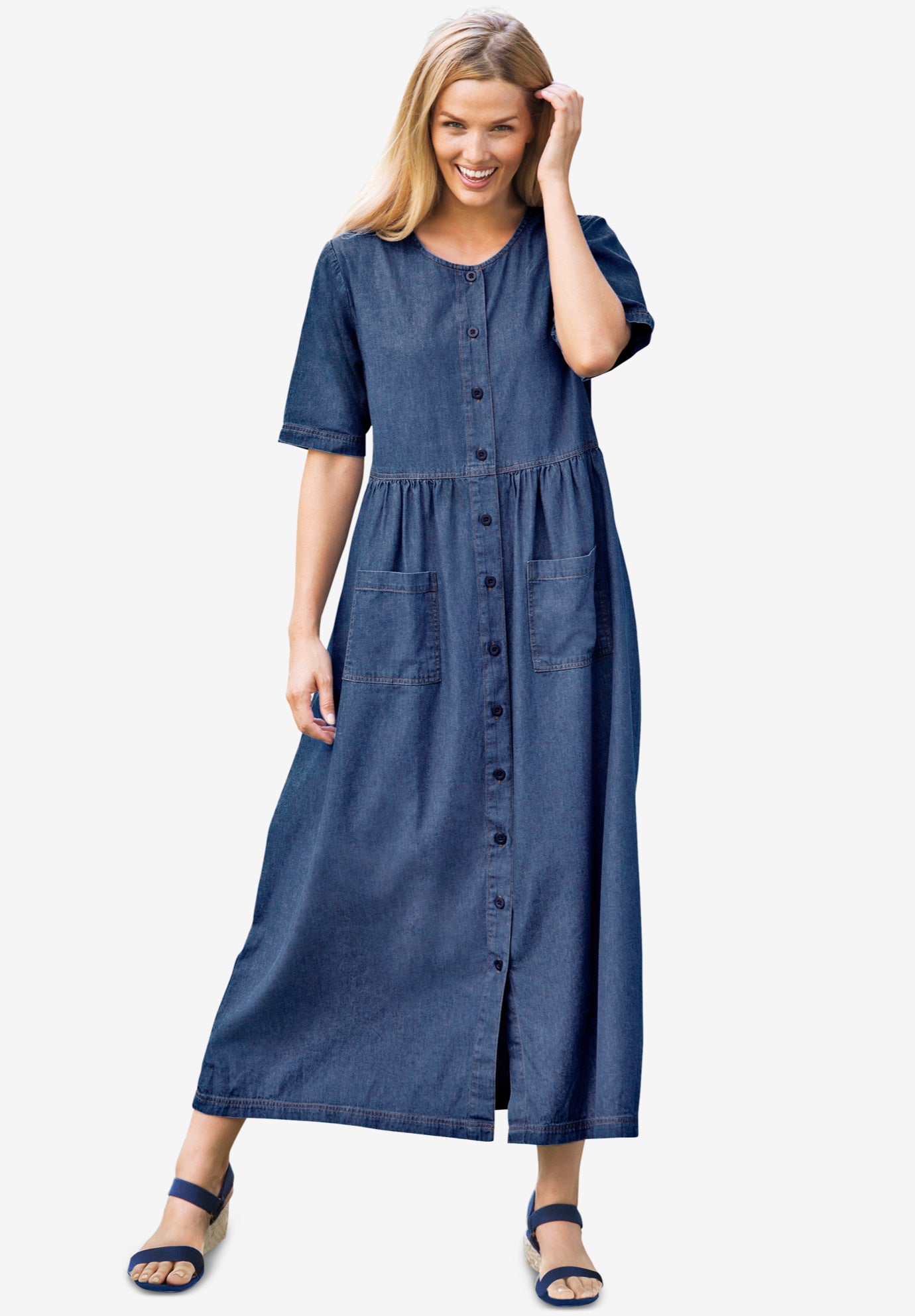 Short-Sleeve Denim Dress | Woman Within