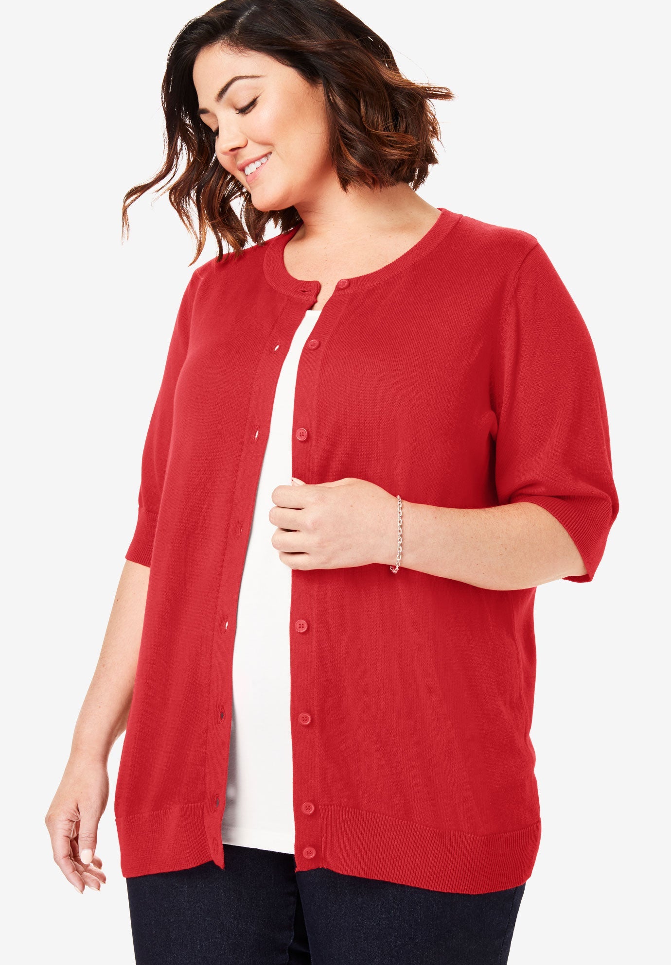 Perfect ElbowLength Sleeve Cardigan Woman Within