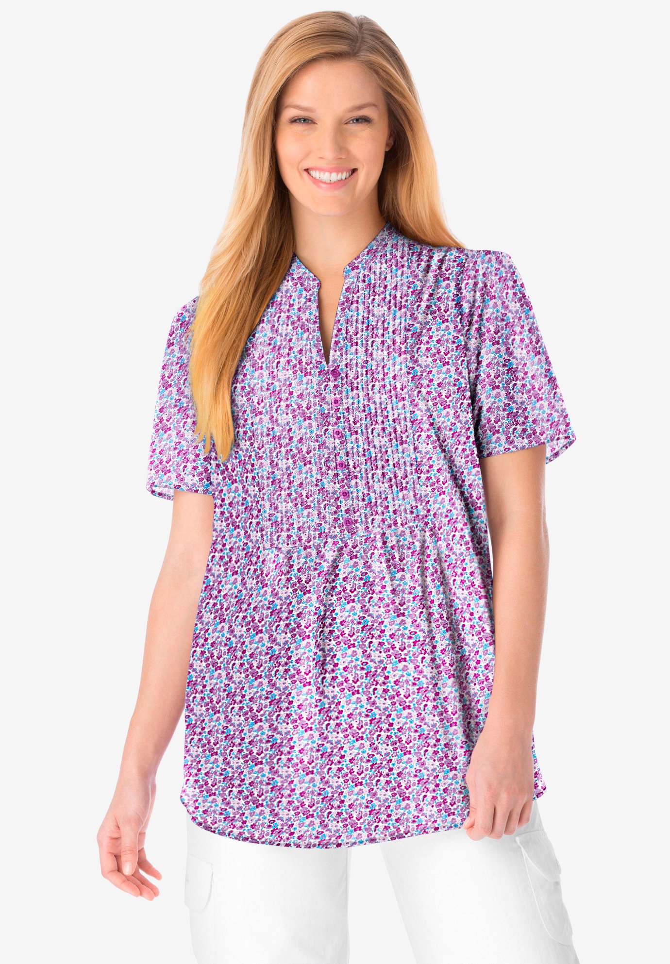 Pintucked Half-Button Tunic | Woman Within