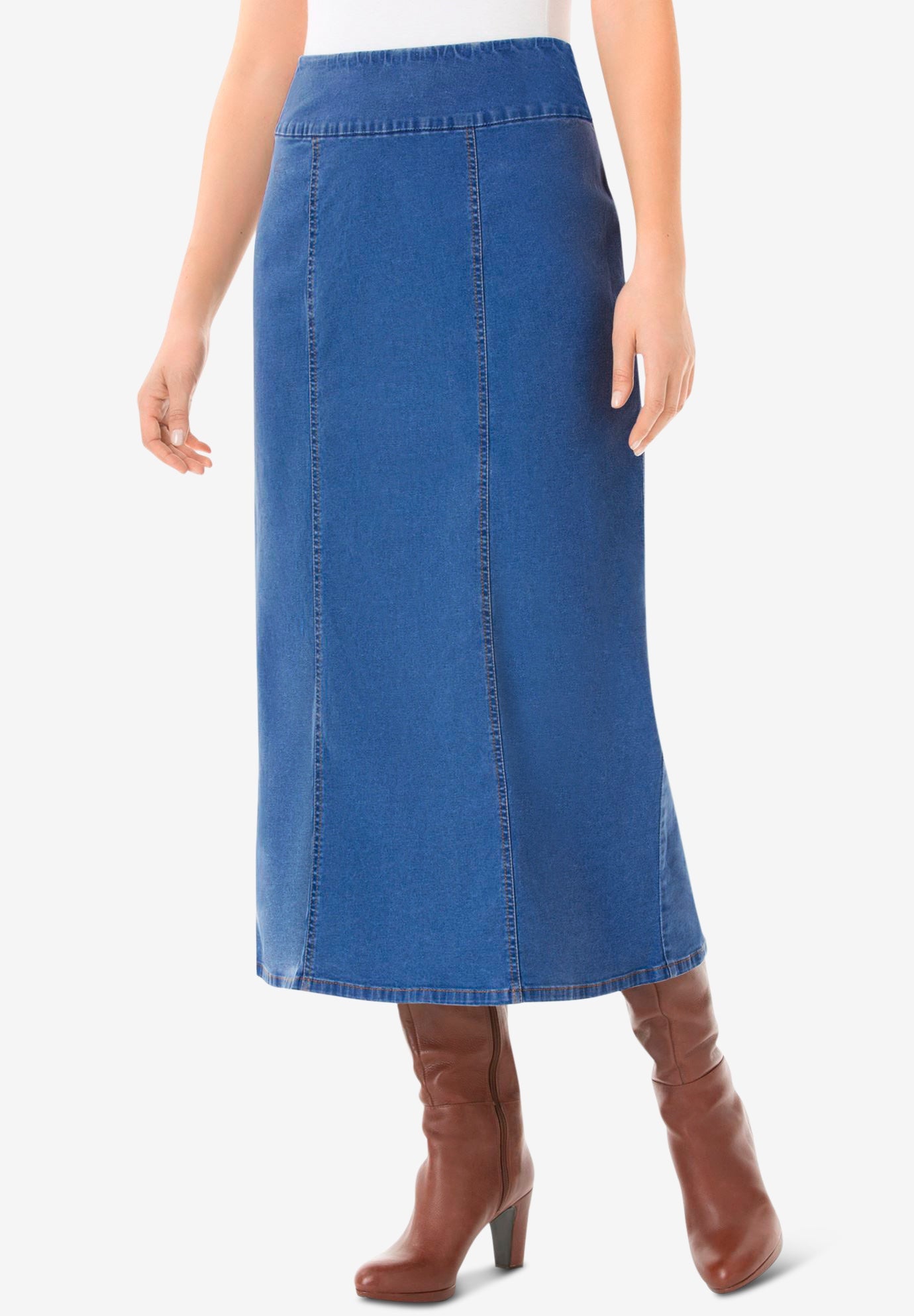 Plus size denim pull on skirt hotsell