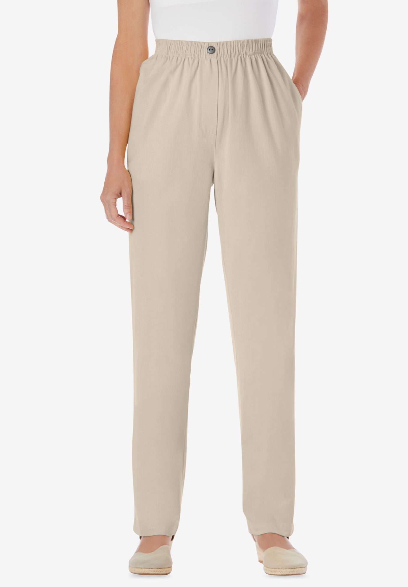 Elastic-Waist Cotton Straight Leg Pant 