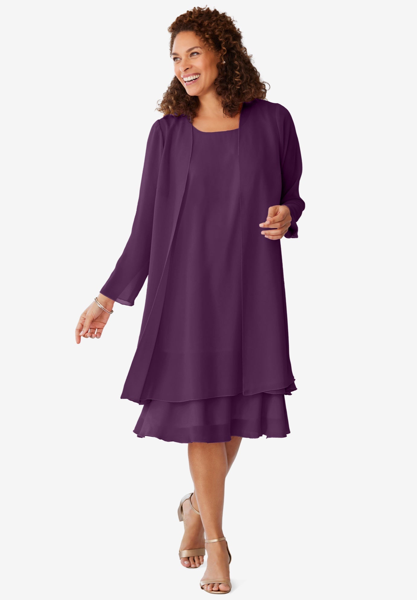2-Piece Jacket Dress Set for Special Occasions, Eggplant | Woman Within 2-Piece Jacket Dress Set for Special Occasions, Eggplant | Woman Within