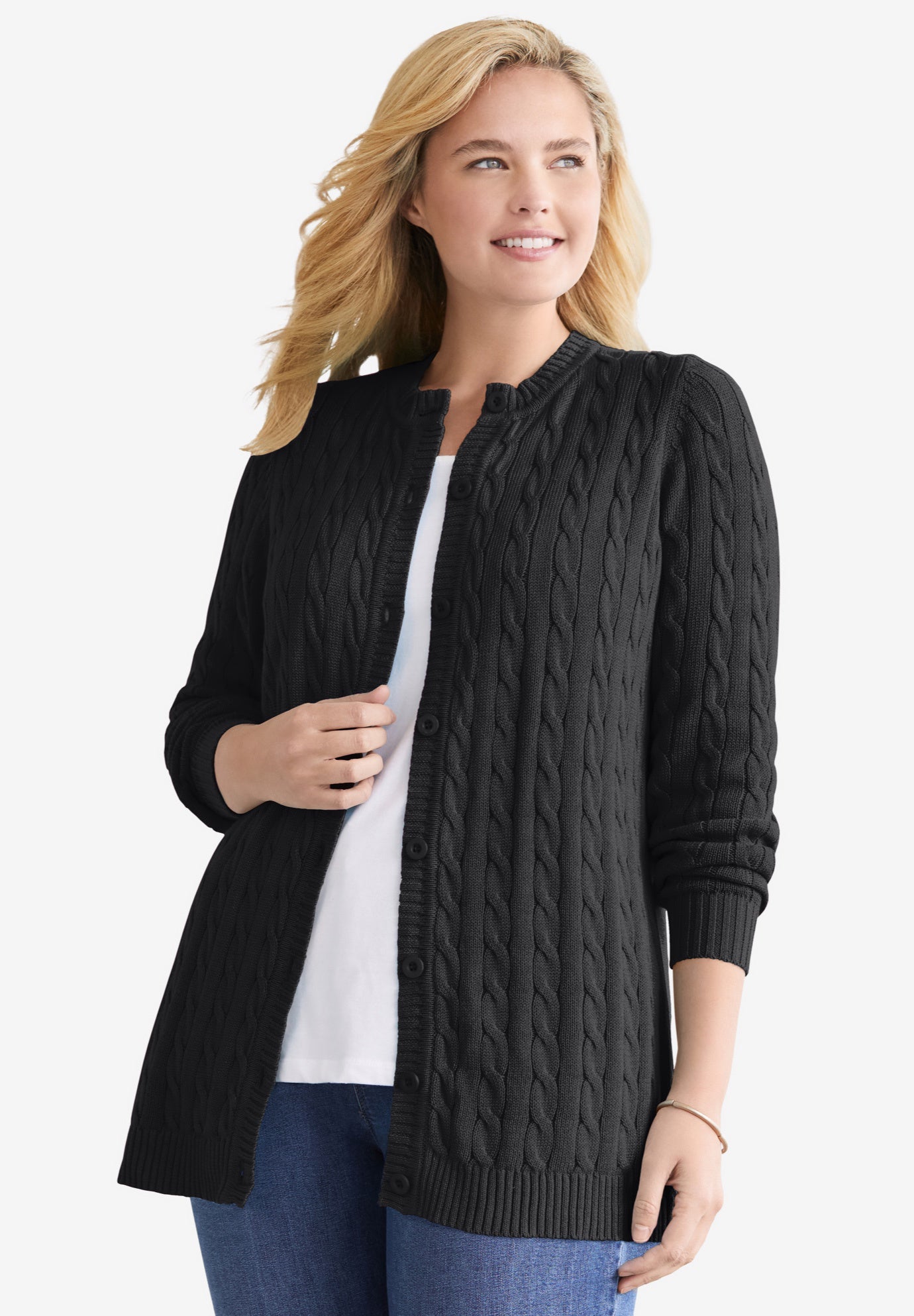 Cable Knit Cardigan Woman Within