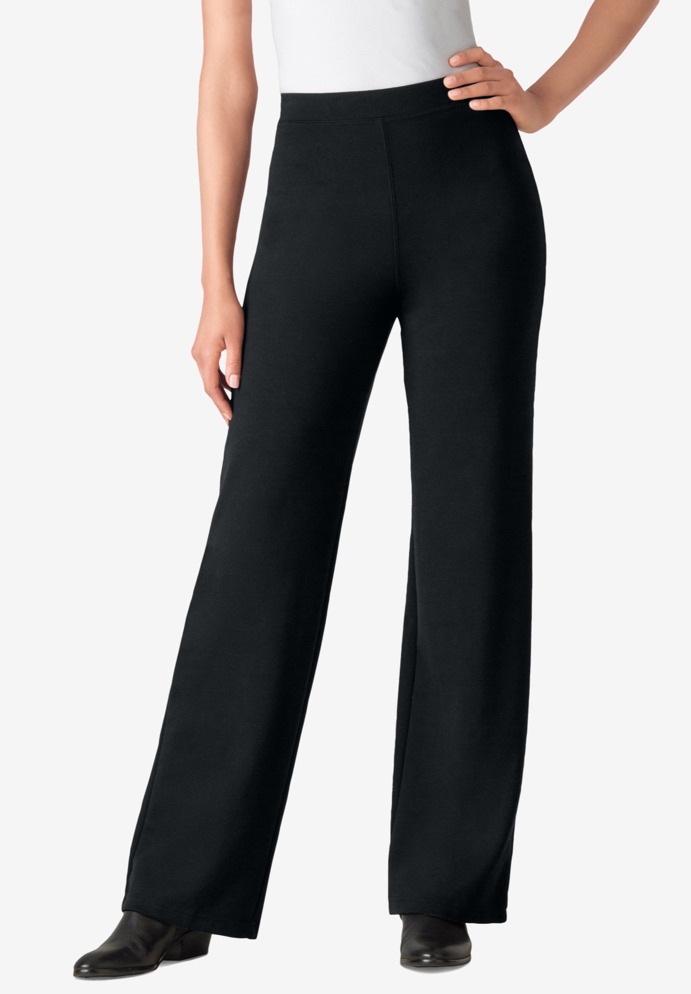 Wide Leg Ponte Knit Pant| Plus Size Petite | Woman Within