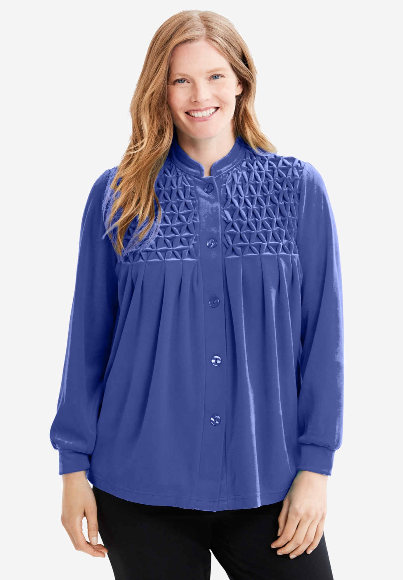 Smocked velour 25" bed jacket by Only Necessities®