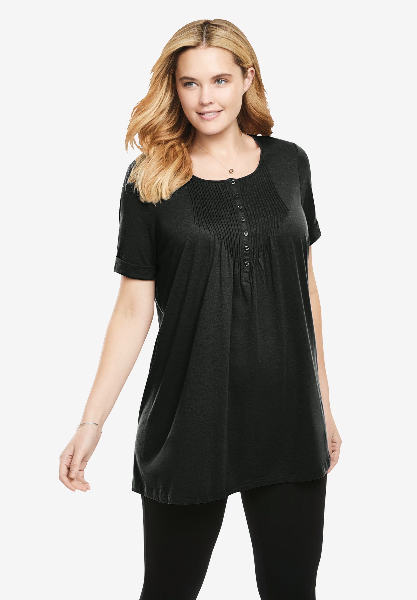 ShortSleeve Pintucked Henley Tunic Woman Within