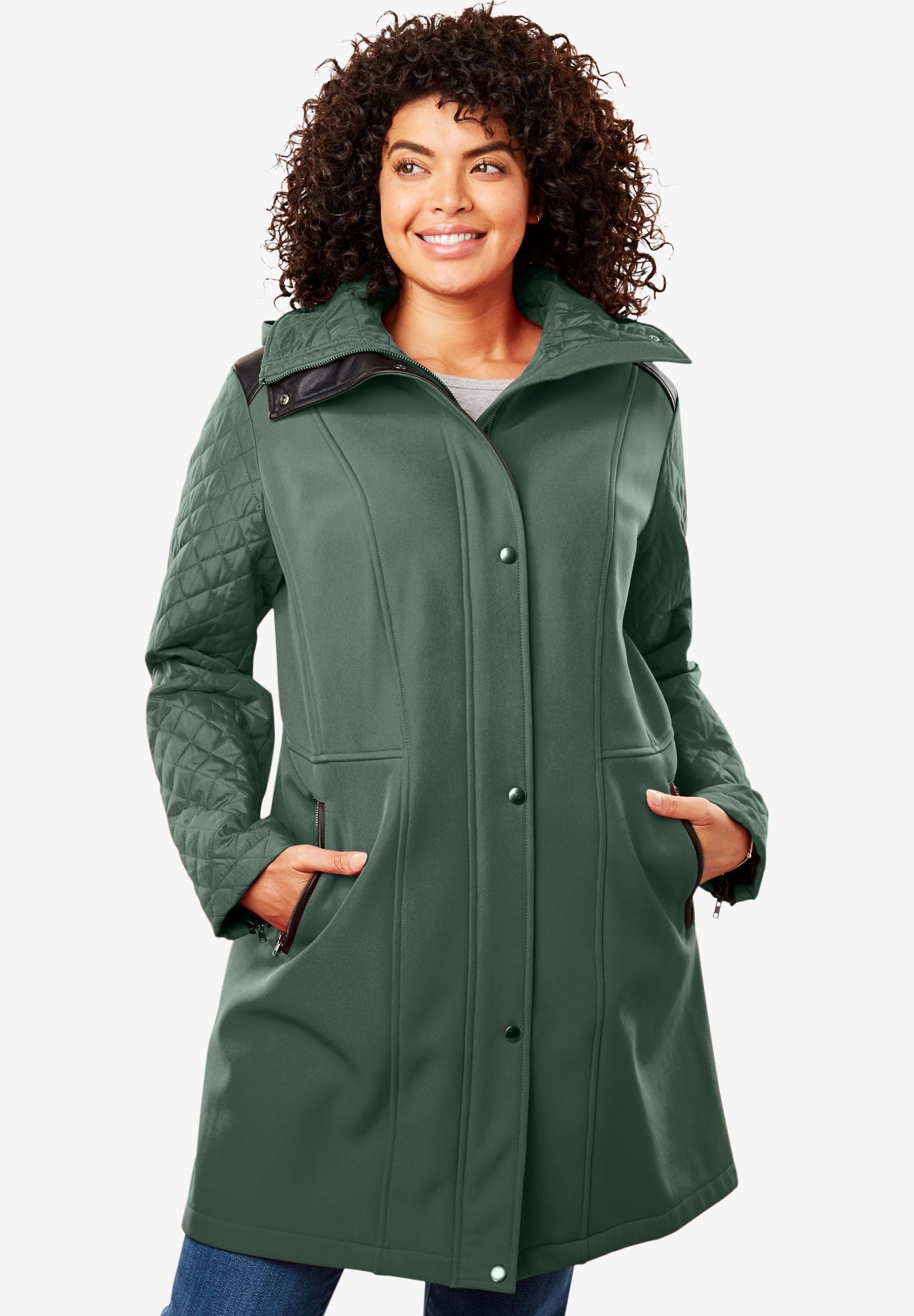 Mixed Media Hooded Jacket Plus Size Jackets Woman Within