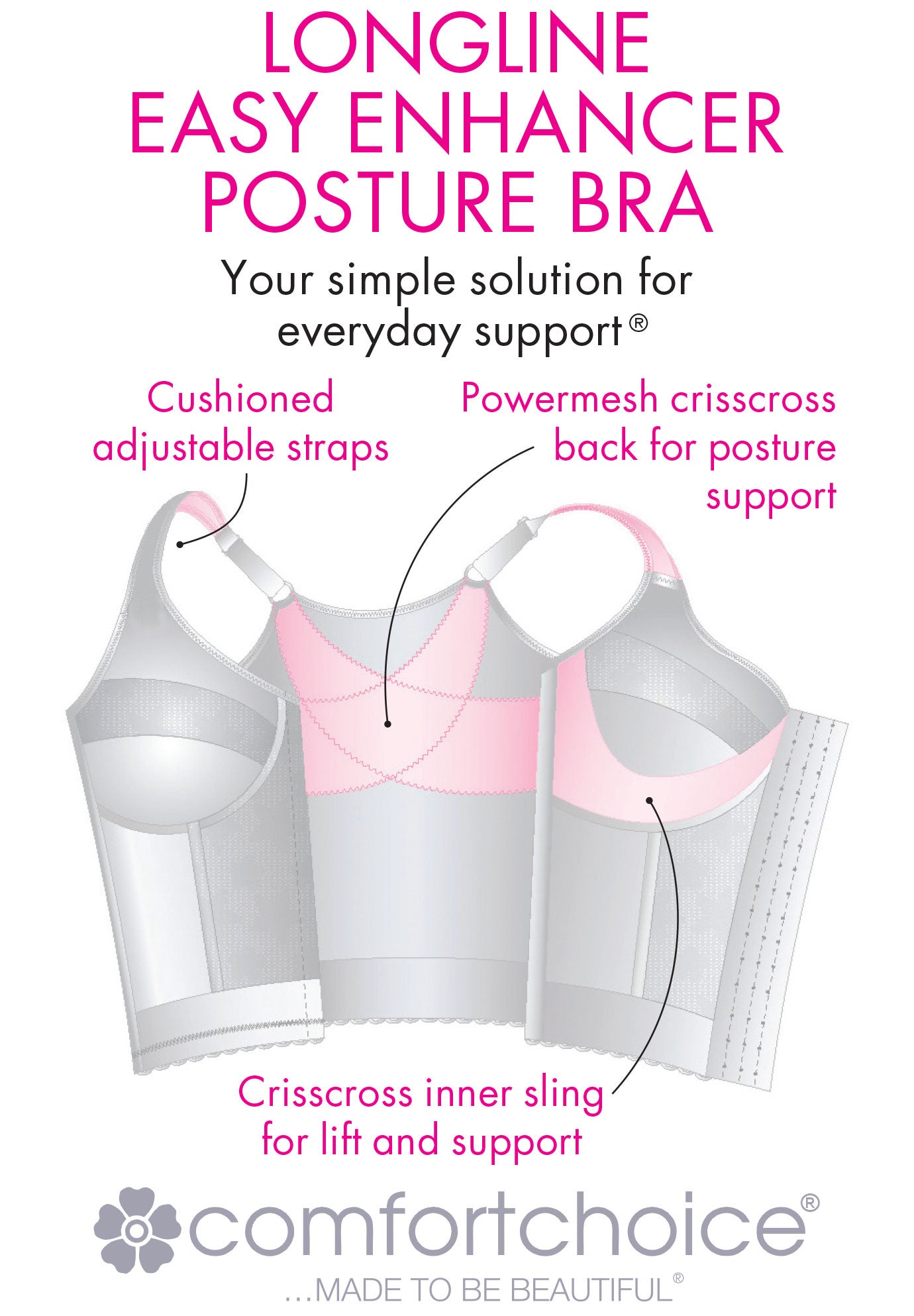 Easy Enhancer&reg; Wireless Longline Posture Bra by Comfort Choice&reg; | Woman