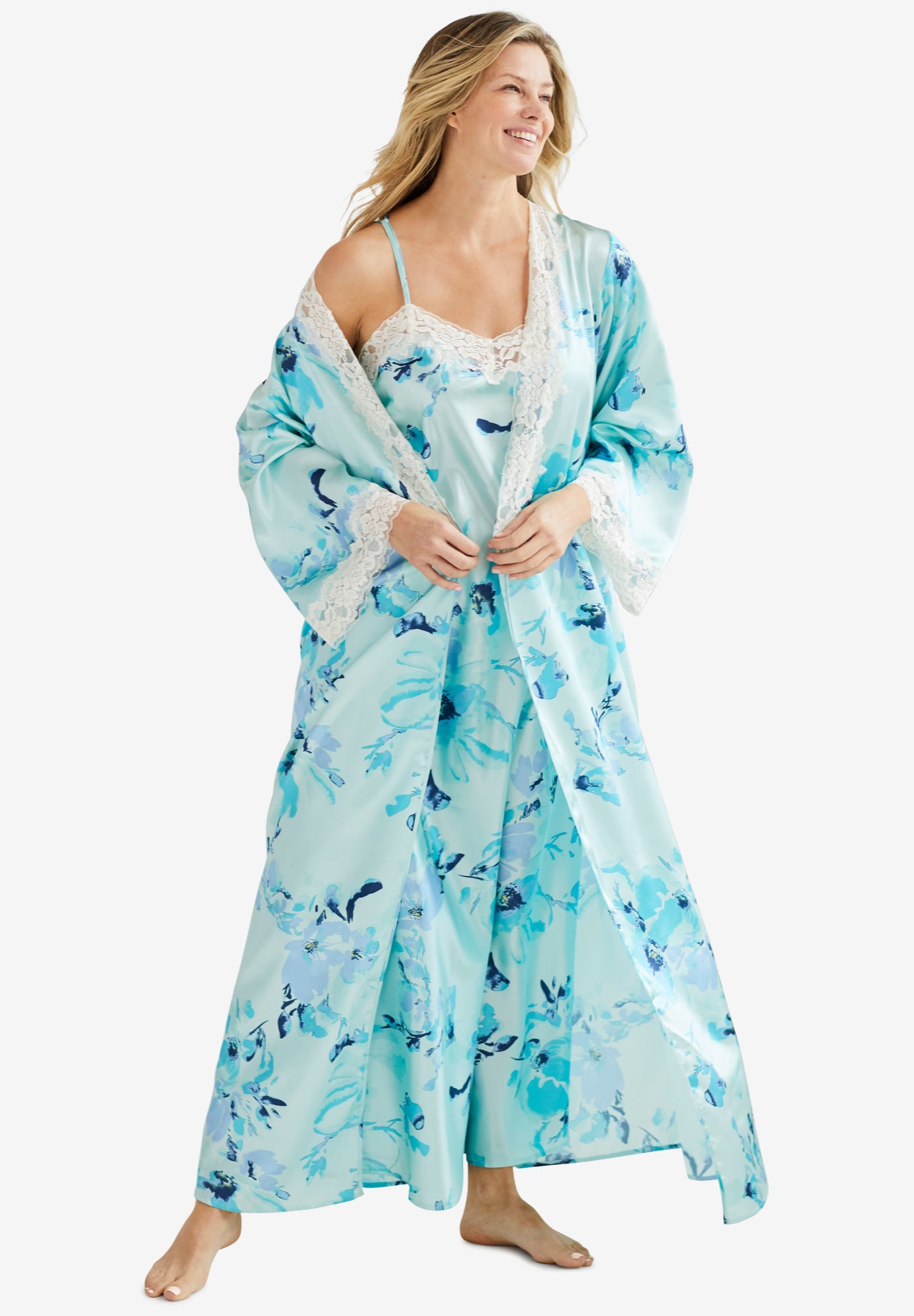 The Luxe Satin Long Peignoir Set Woman Within