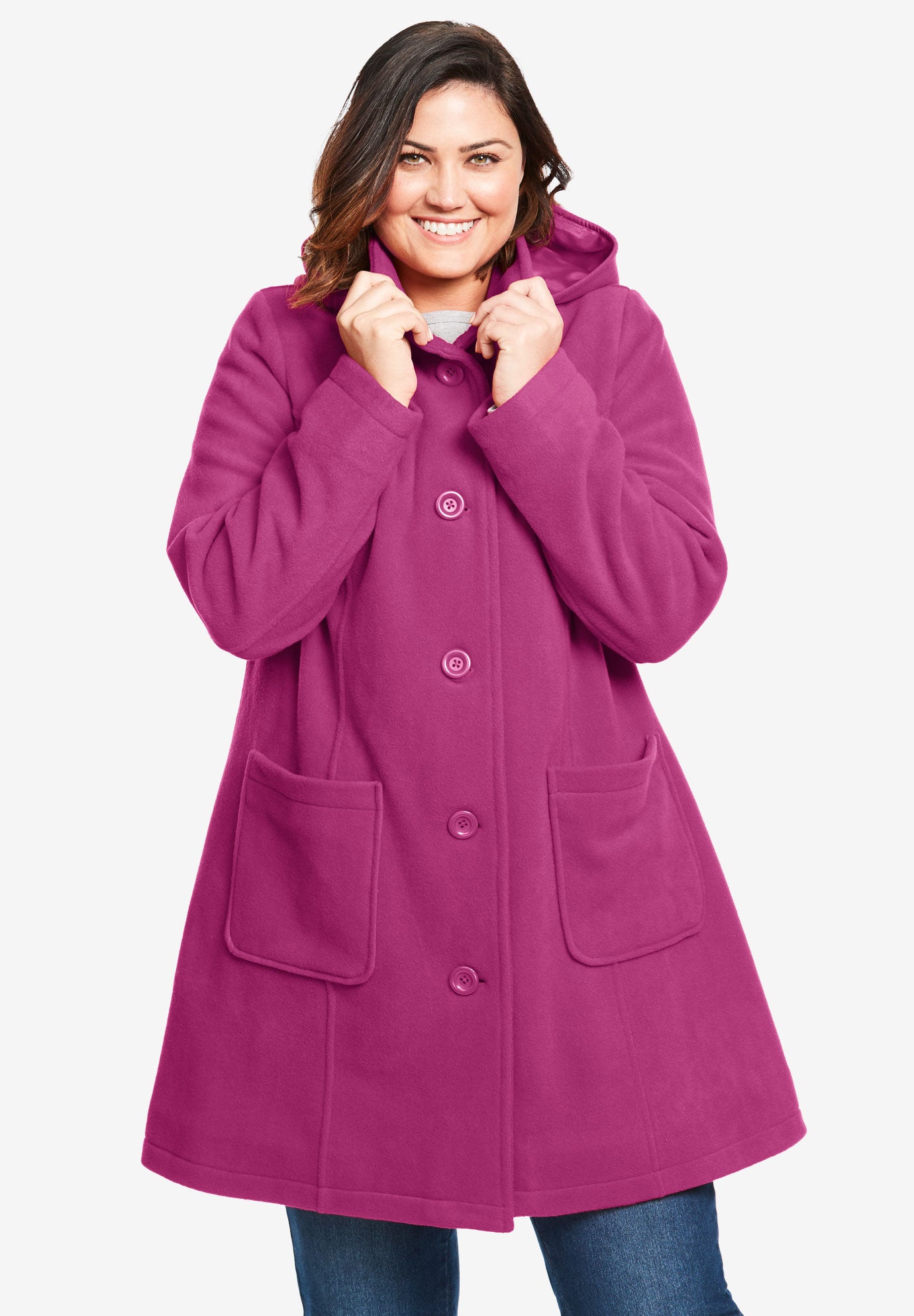 Hooded ALine Fleece Coat Woman Within
