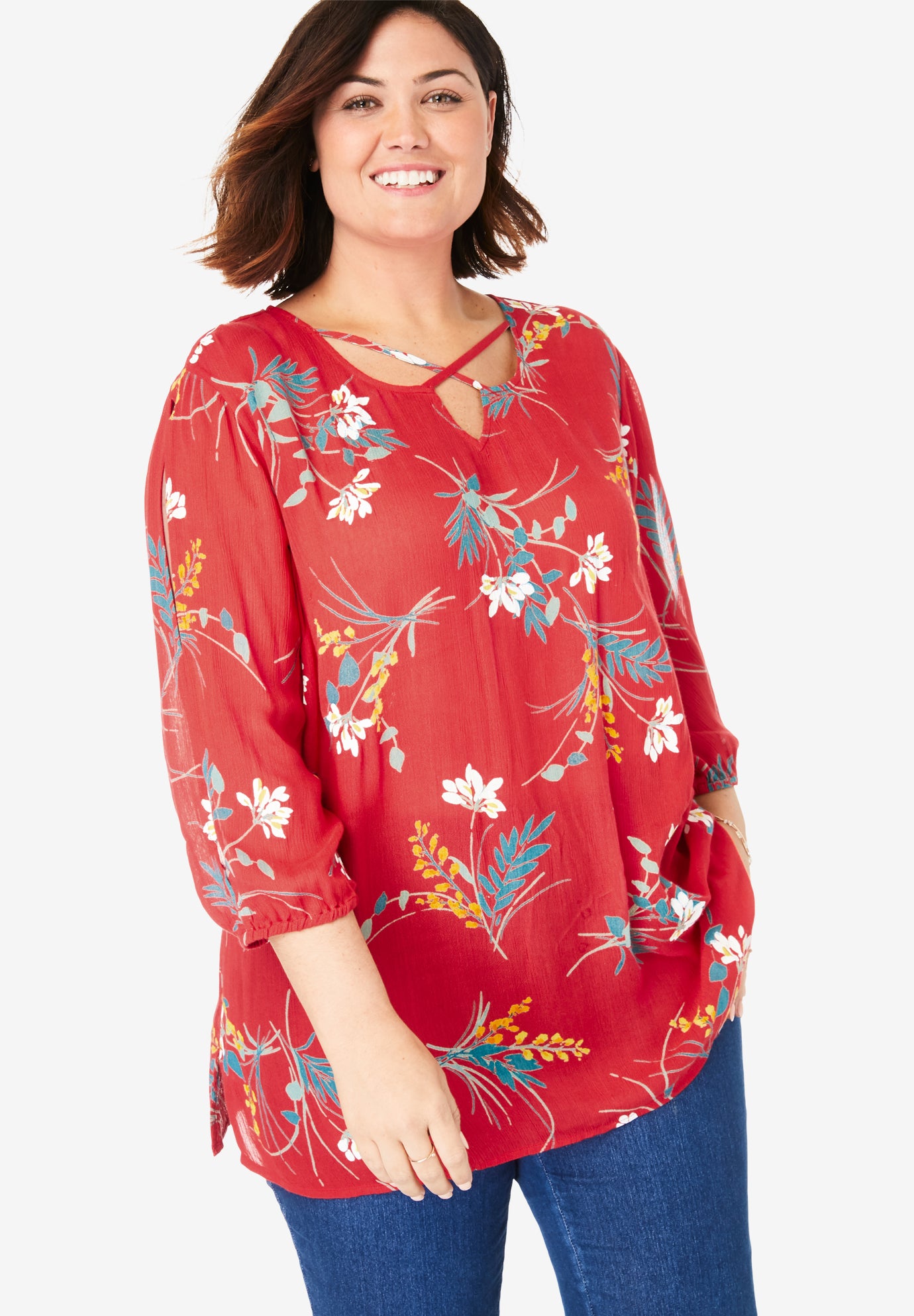 Crinkle Gauze SlitSleeve Blouse Woman Within