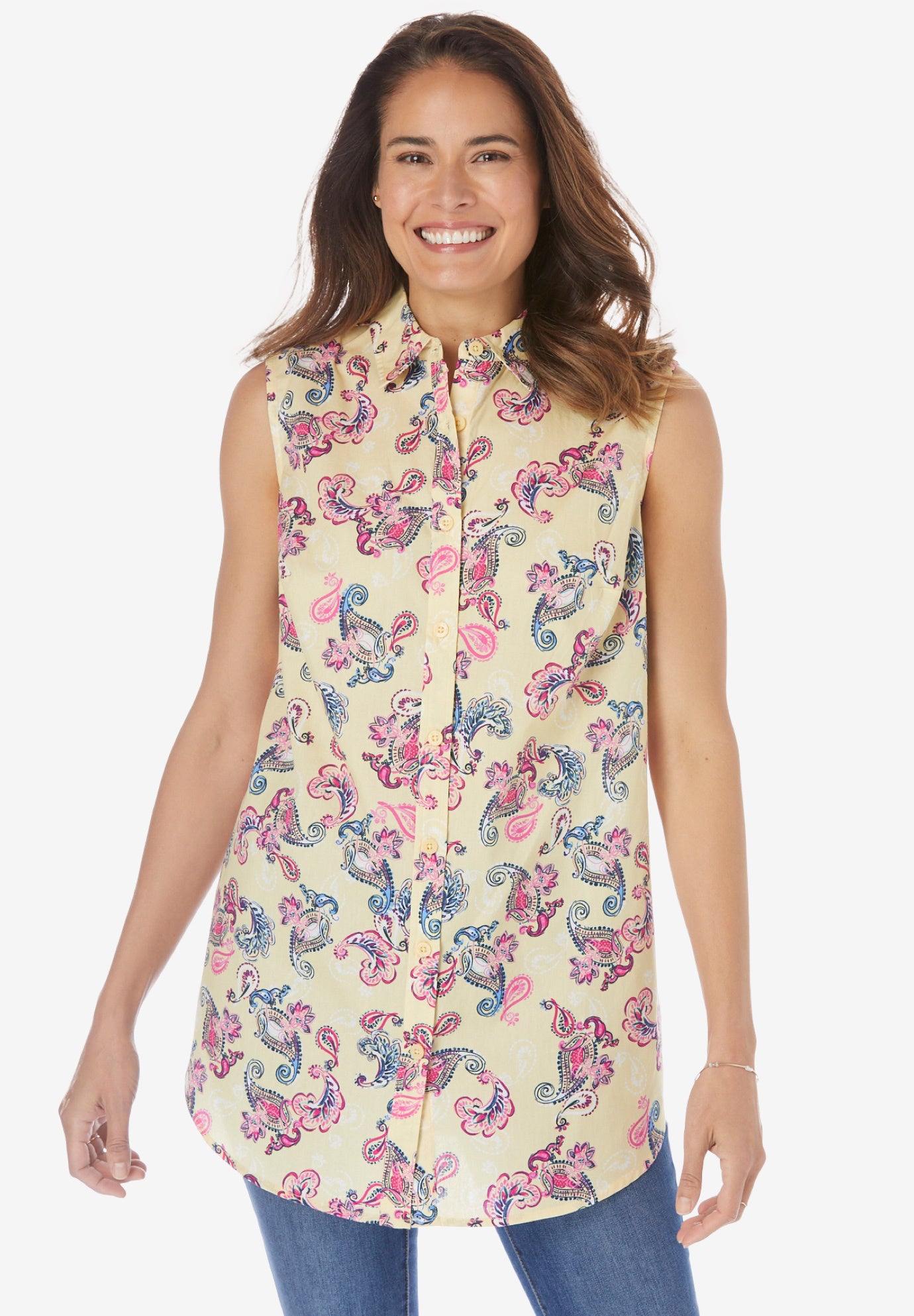 Perfect Button Down Sleeveless Shirt 