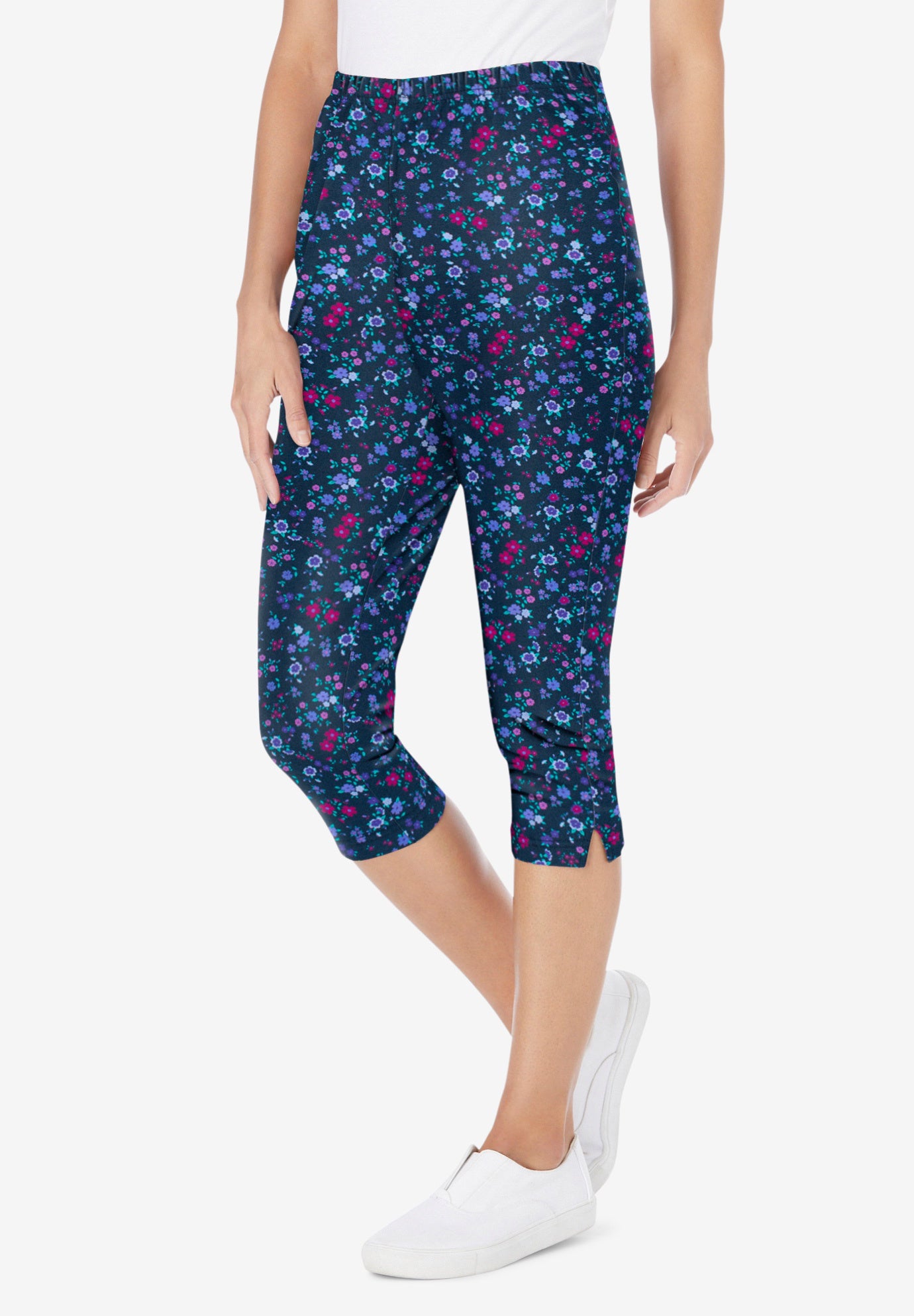 Stretch Cotton Printed Capri Legging Woman Within