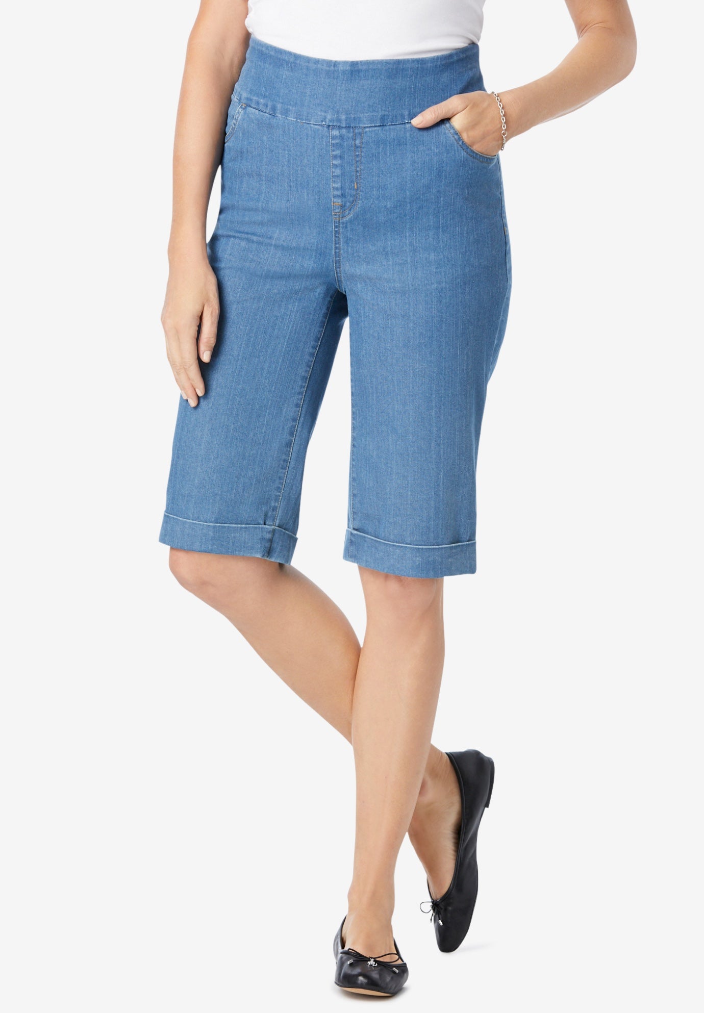 pull on stretch jean shorts
