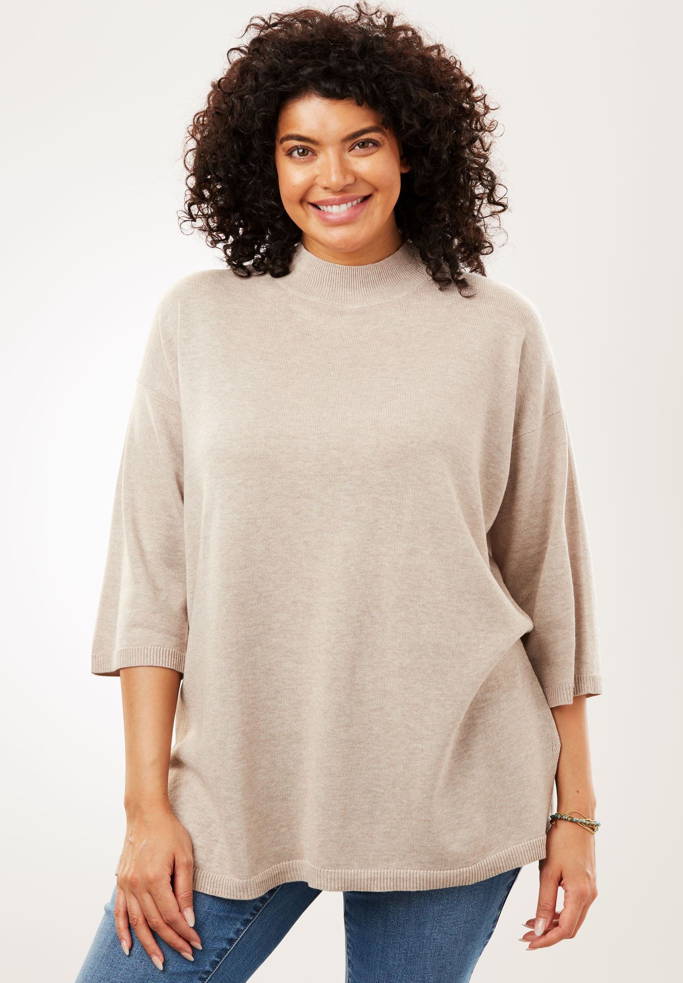 Fine Gauge Mock Neck Tunic Sweater | Woman Within