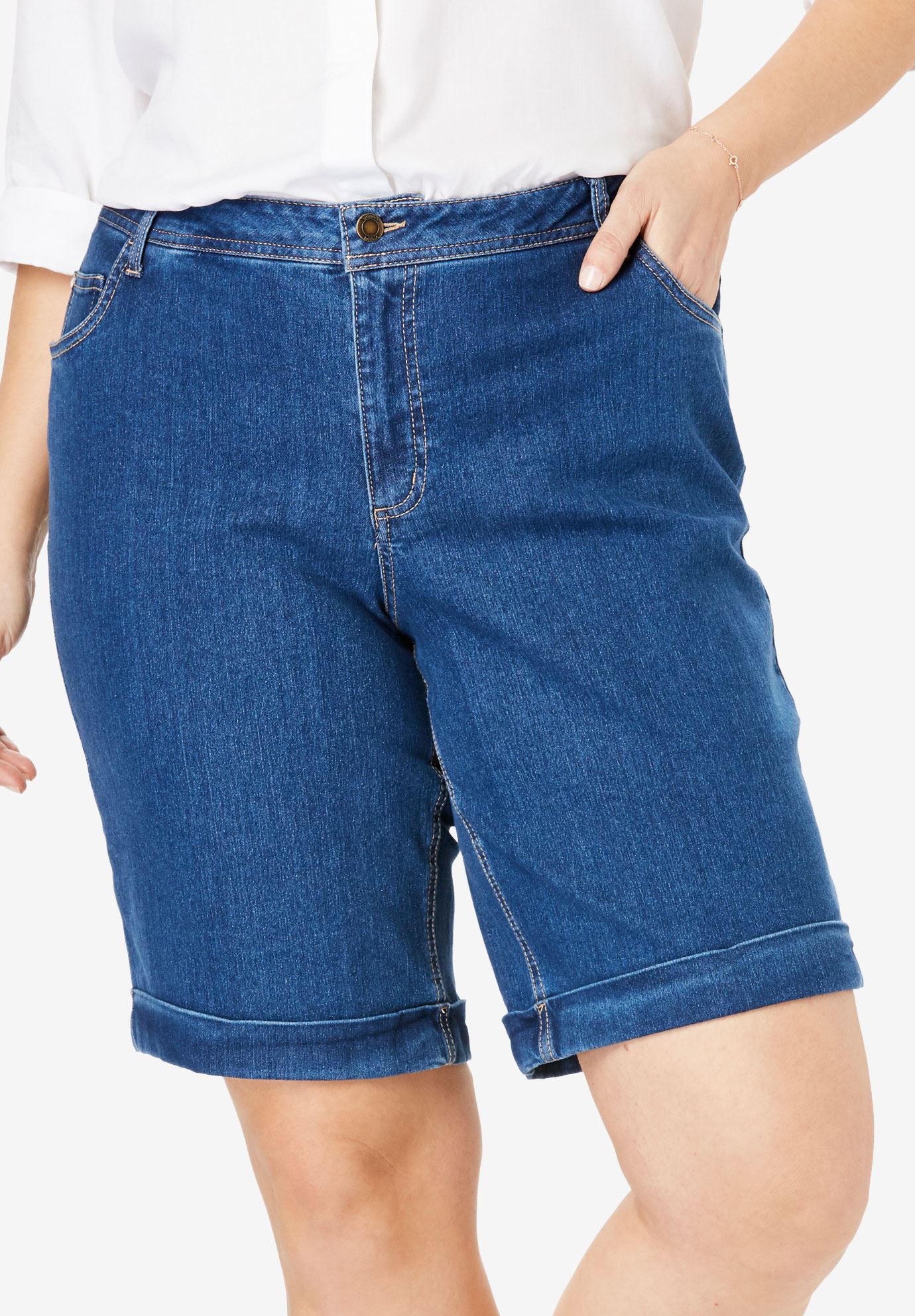 Stretch Jean Bermuda Short | Plus Size Shorts | Woman Within