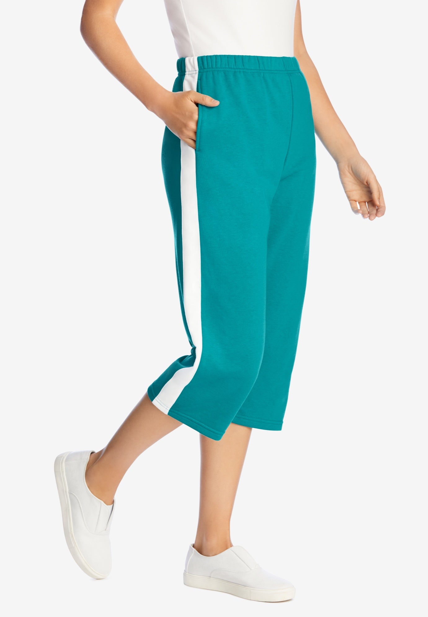 side stripe COTTON french TERRY capri Woman Within