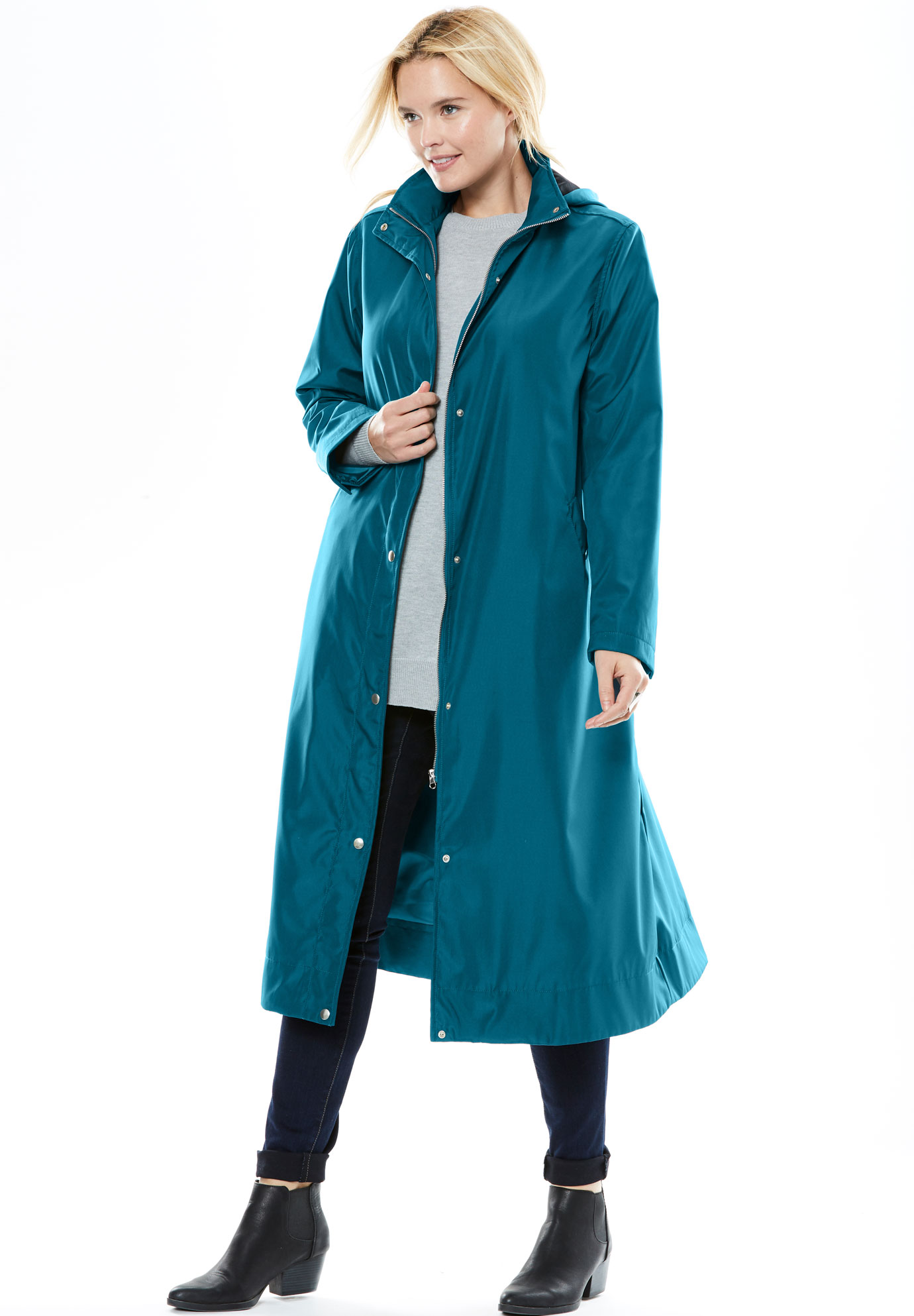 Water repellent long raincoat| Plus Size Outerwear | Woman Within