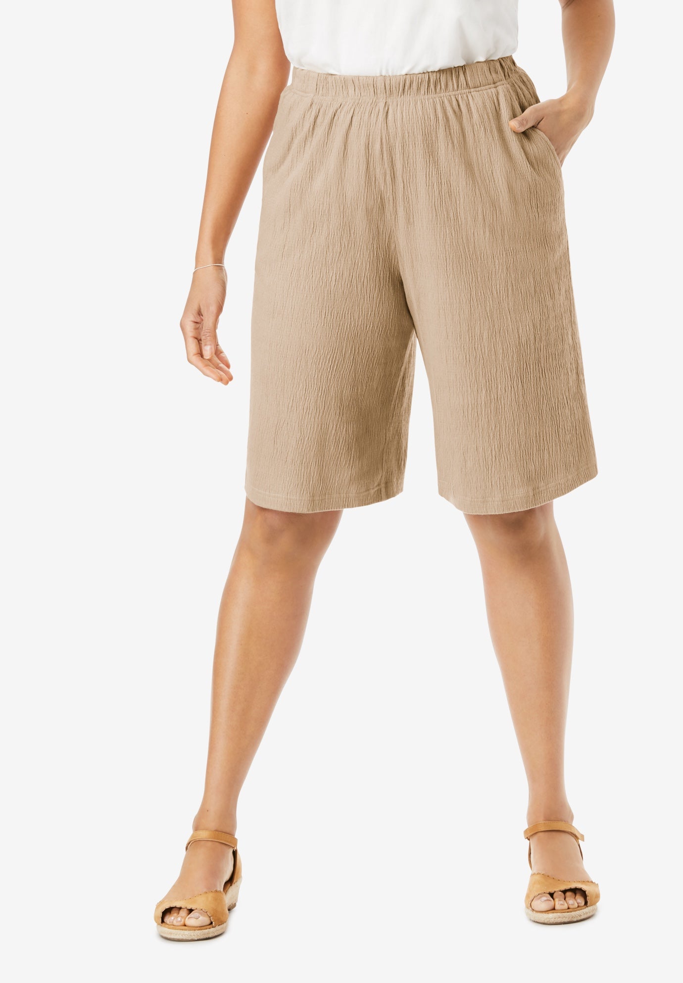 ElasticWaist Knit Gauze Shorts Woman Within