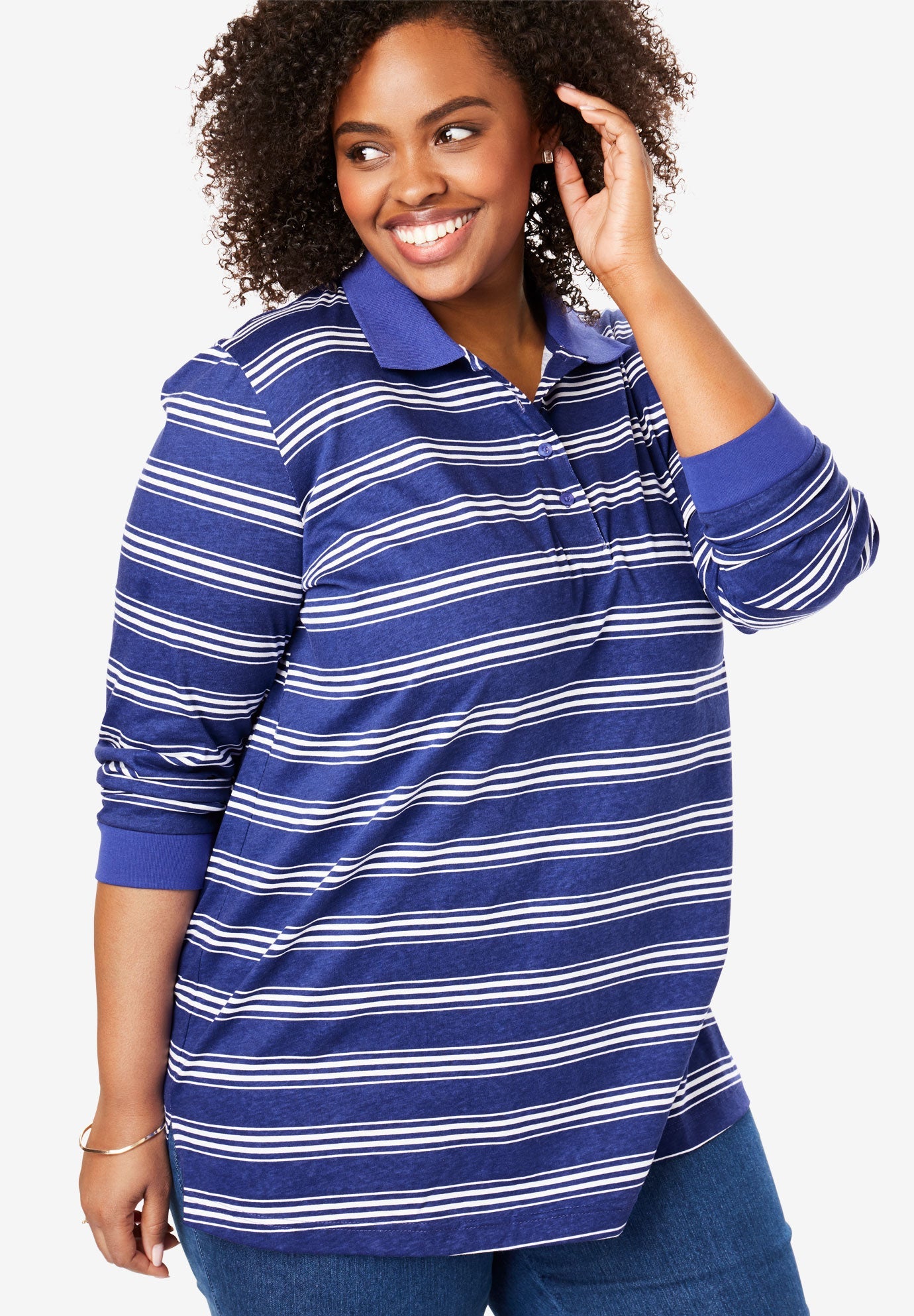 LongSleeve Tunic Polo Shirt Plus Size Tops Woman Within