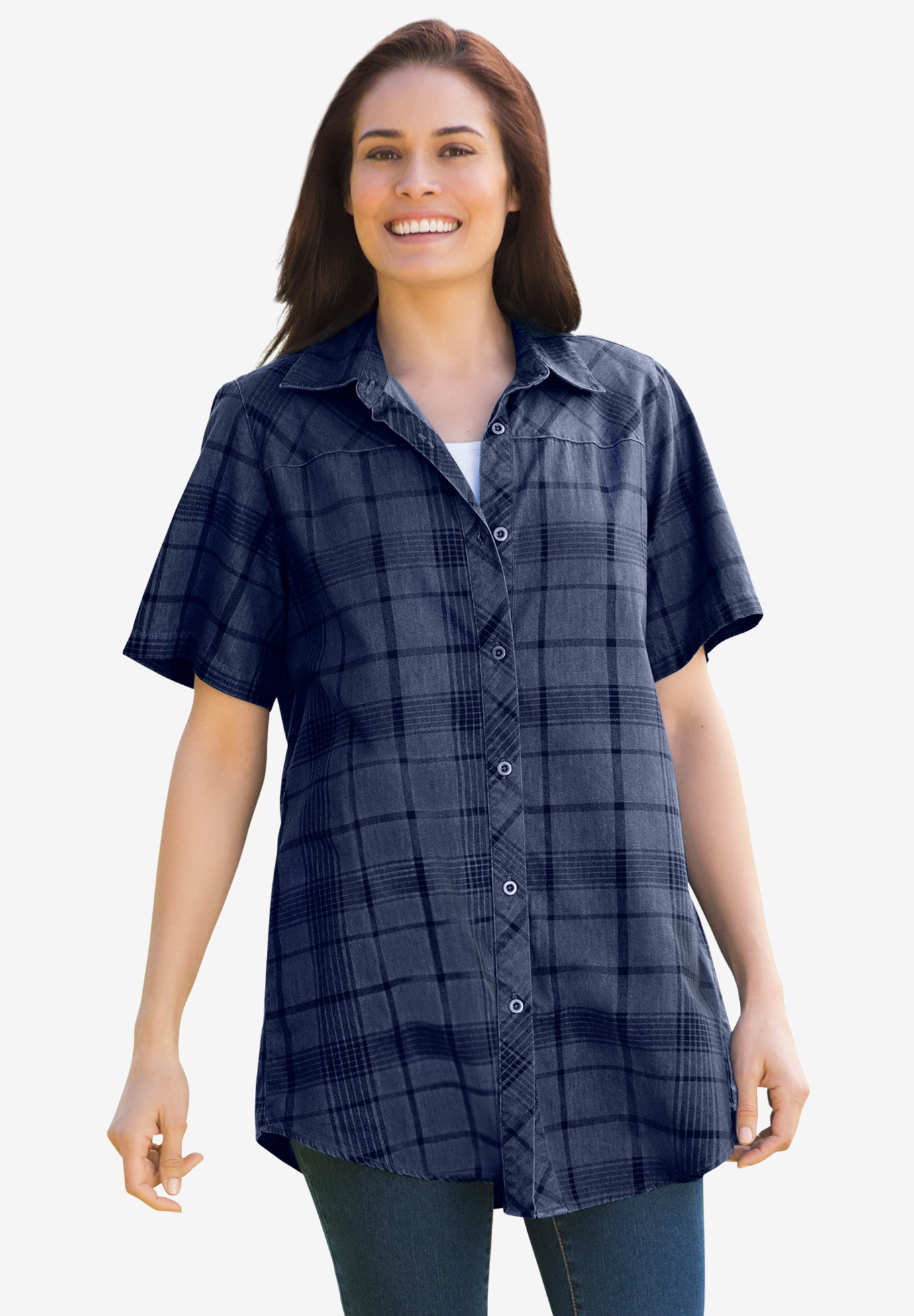 Short-Sleeve Denim Shirt | Woman Within