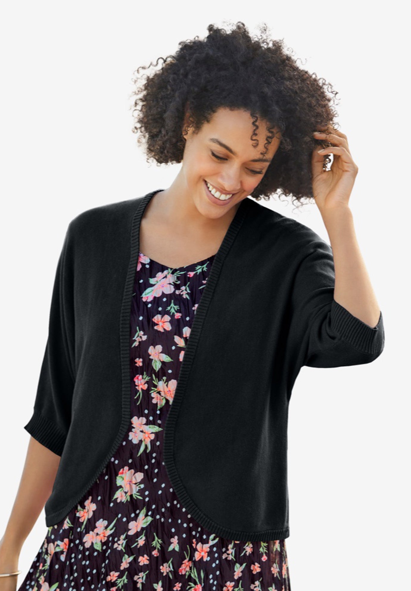 Rib Trim Cardigan Shrug for Plus Size Dresses, Black Woman Within