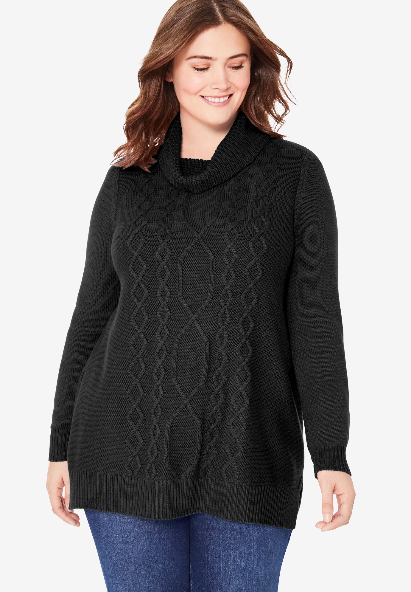 black cable turtleneck sweater