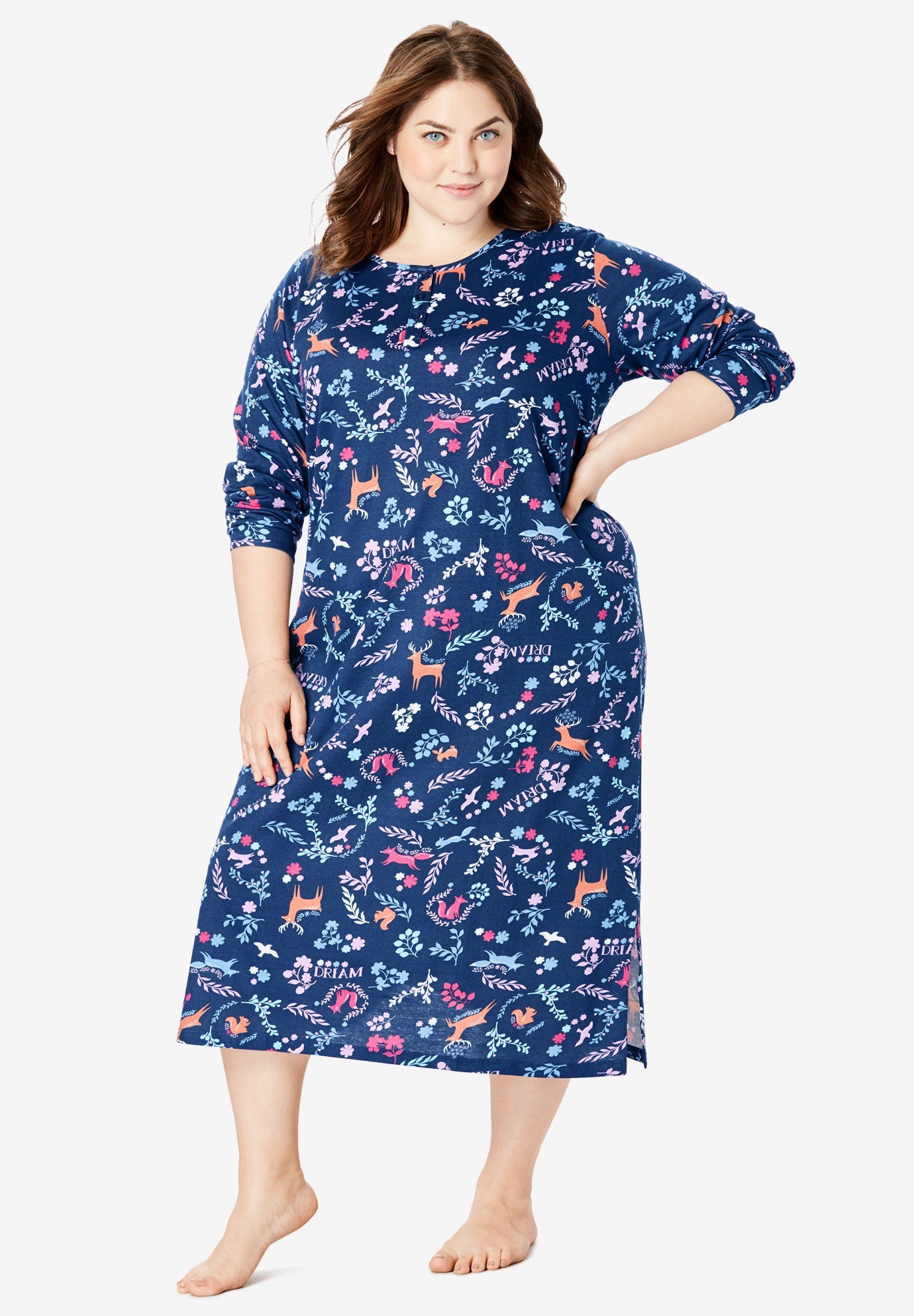 LongSleeve Henley Print Sleepshirt by Dreams & Co.® Plus SizeSleep