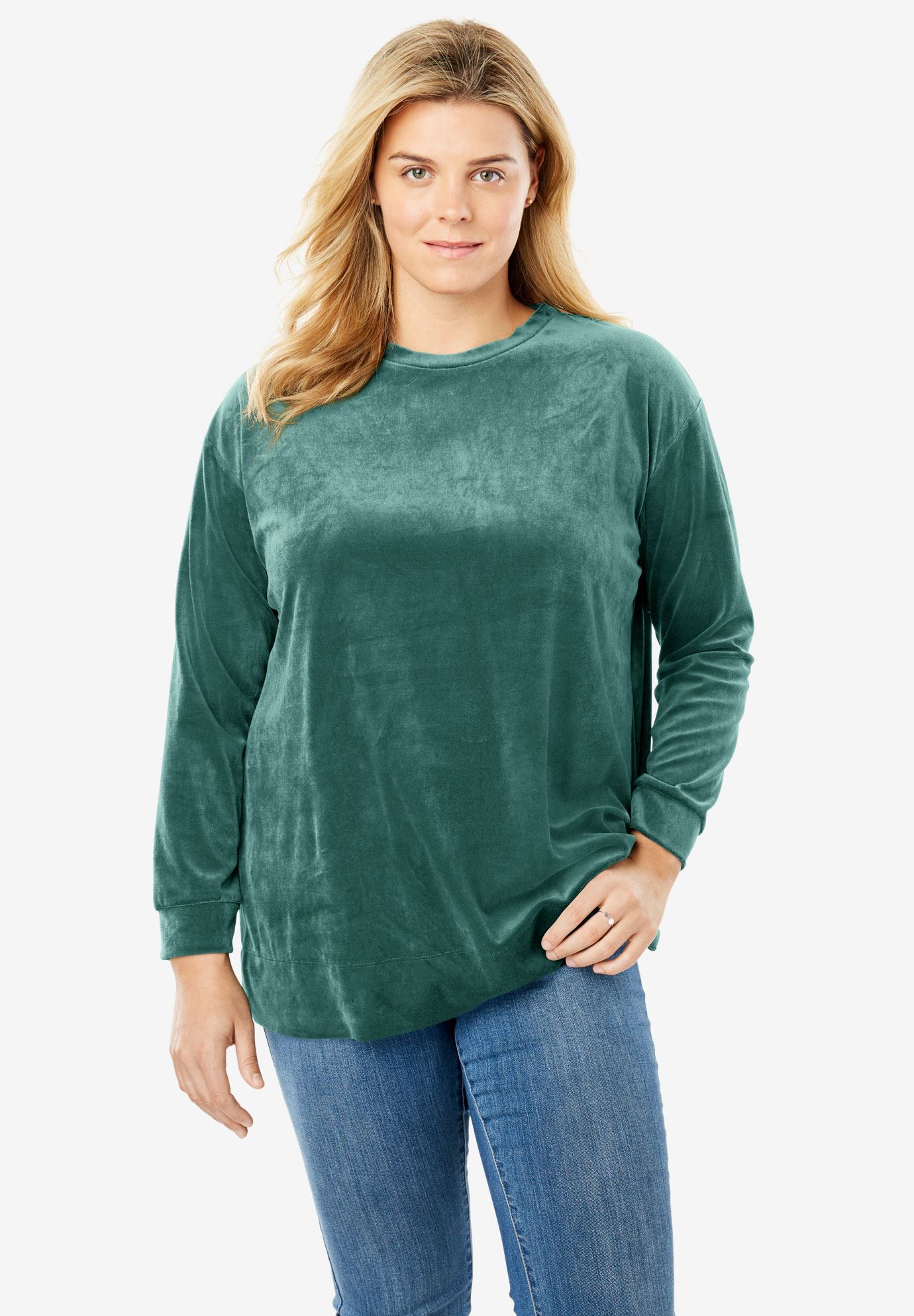 Plush Velour Tunic Sweatshirt | Plus Size Tops | Woman Within