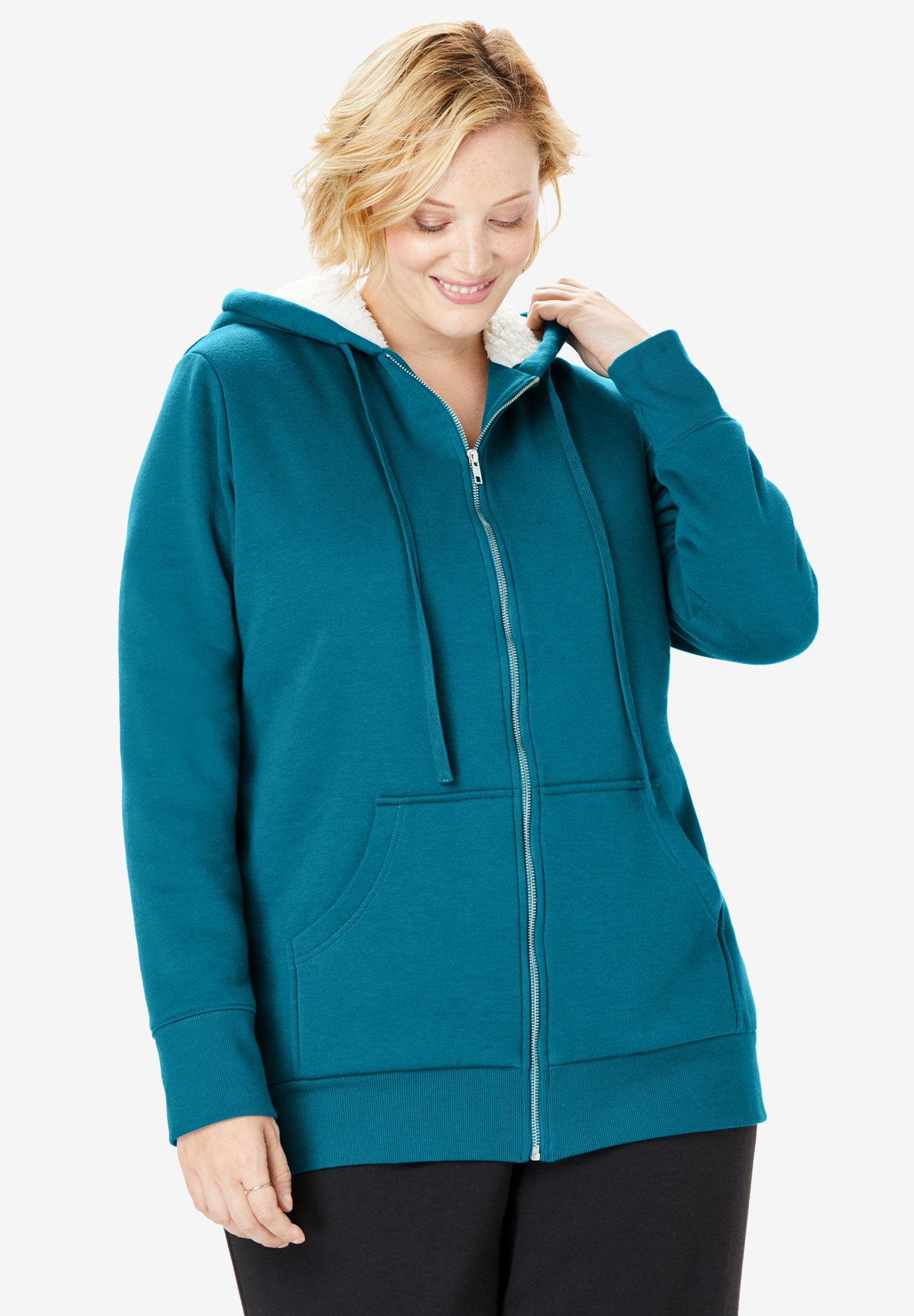 Sherpa-Lined Fleece Hoodie | Woman Within