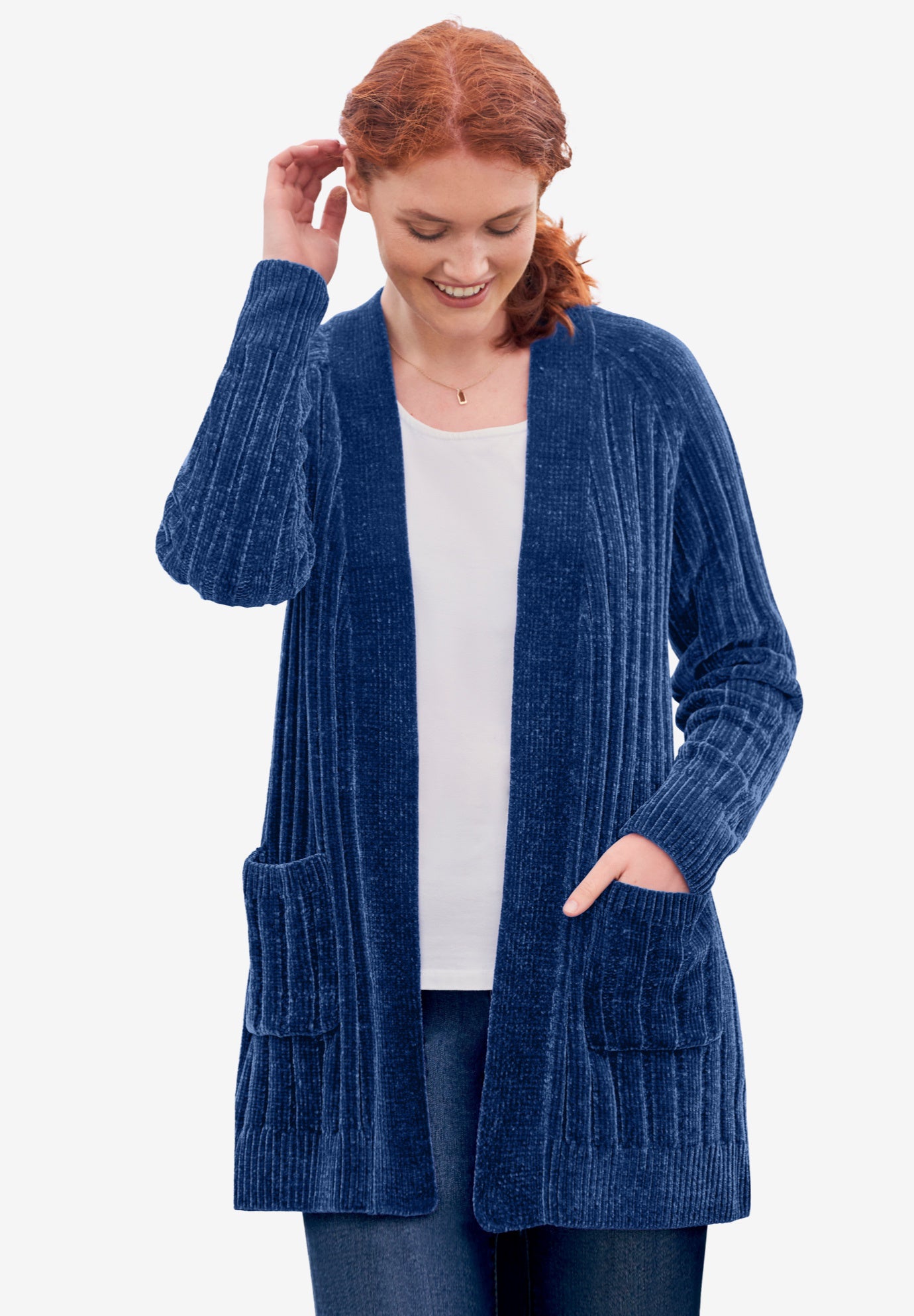 chenille zip front sweater