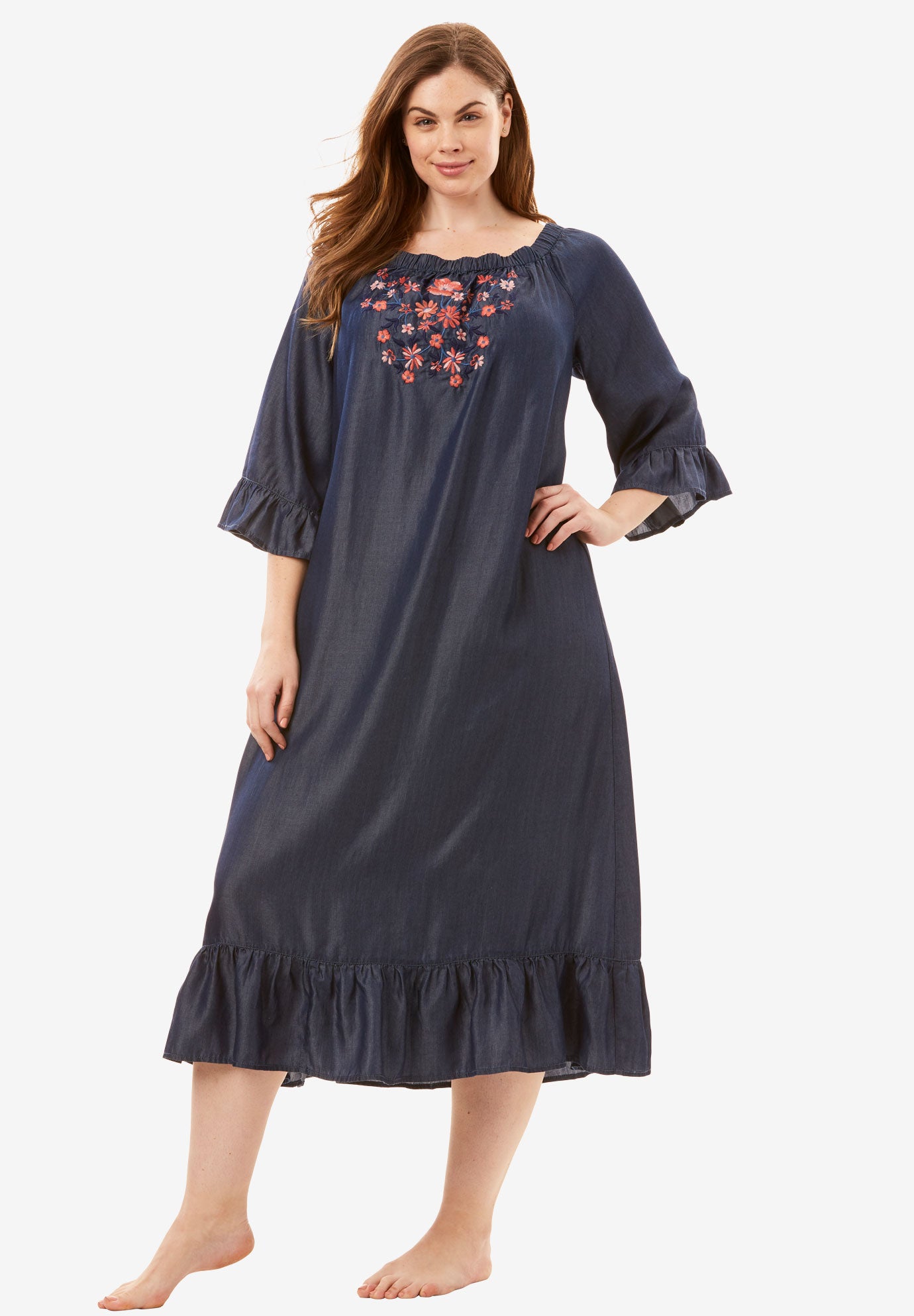 embroidered ruffle lounger by dreams co plus size loungers plus size loungers