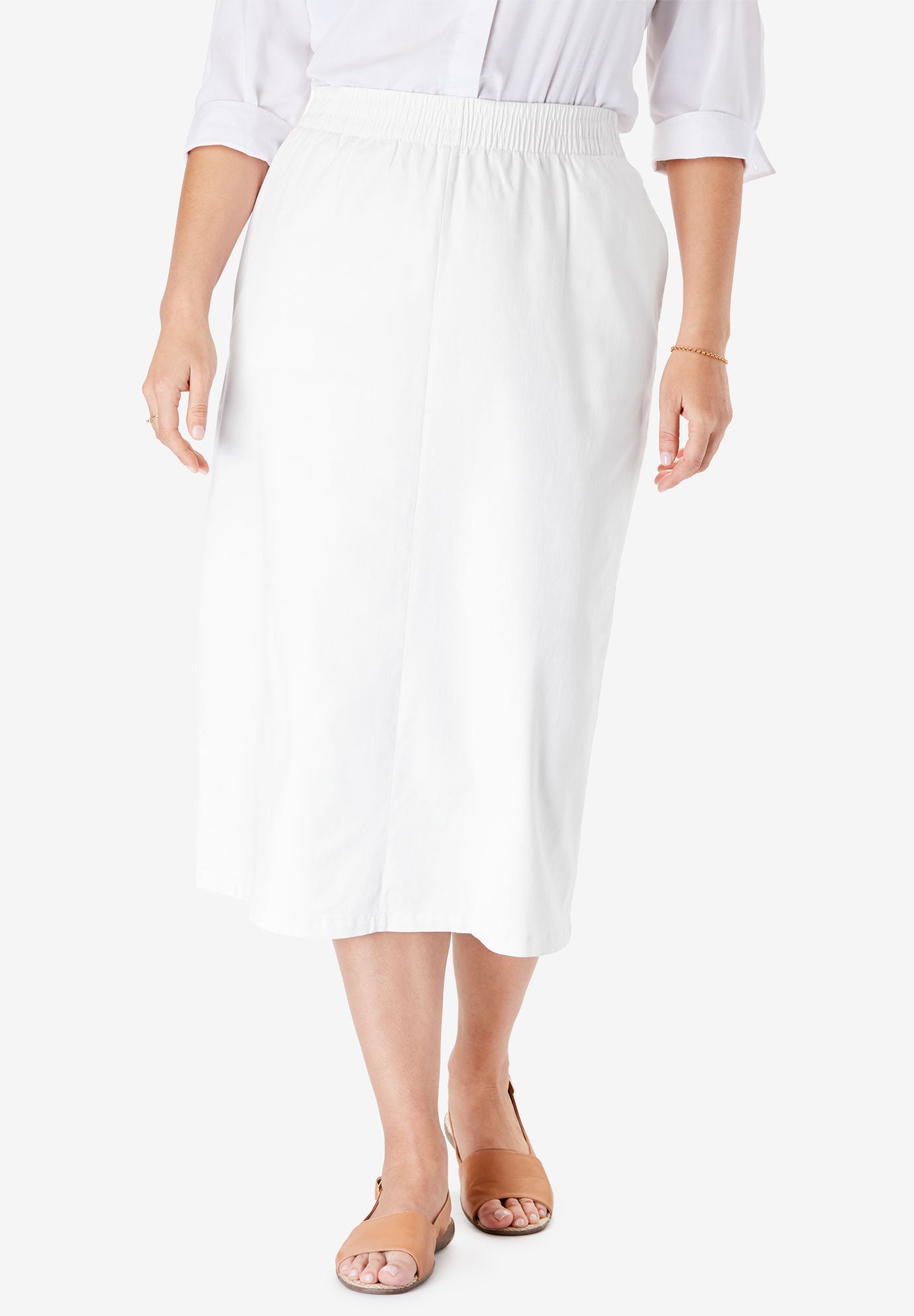 ElasticWaist Chino Skirt Plus Size Skirts Woman Within