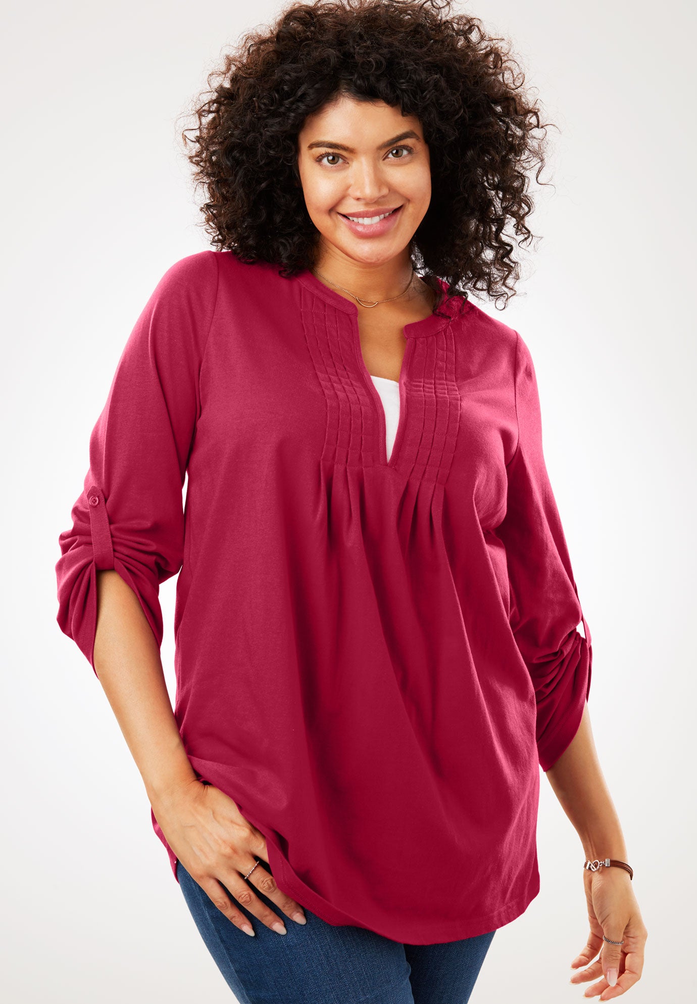 BoxStitched Split Neck Tunic Plus Size Tunics Woman Within